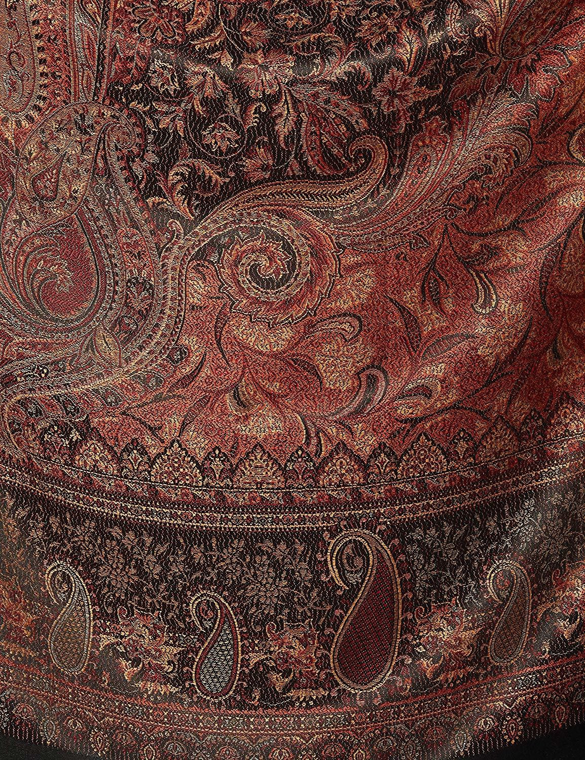 Image of WEAVERS VILLA Polyester Wool Blend Woven, Paisley Women Shawl (Black, Maroon)