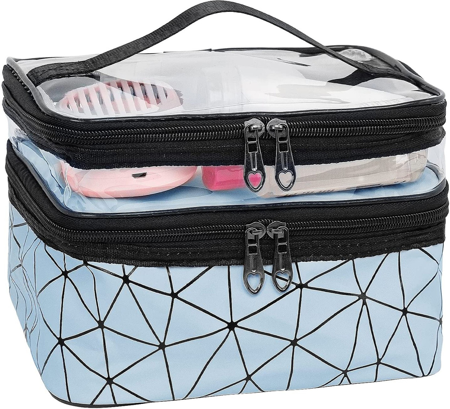 Image of TradeVast Makeup Bags Double Layer Travel Cosmetic Cases Make up Organizer Toiletry Bags (Blue) Makeup Vanity Box