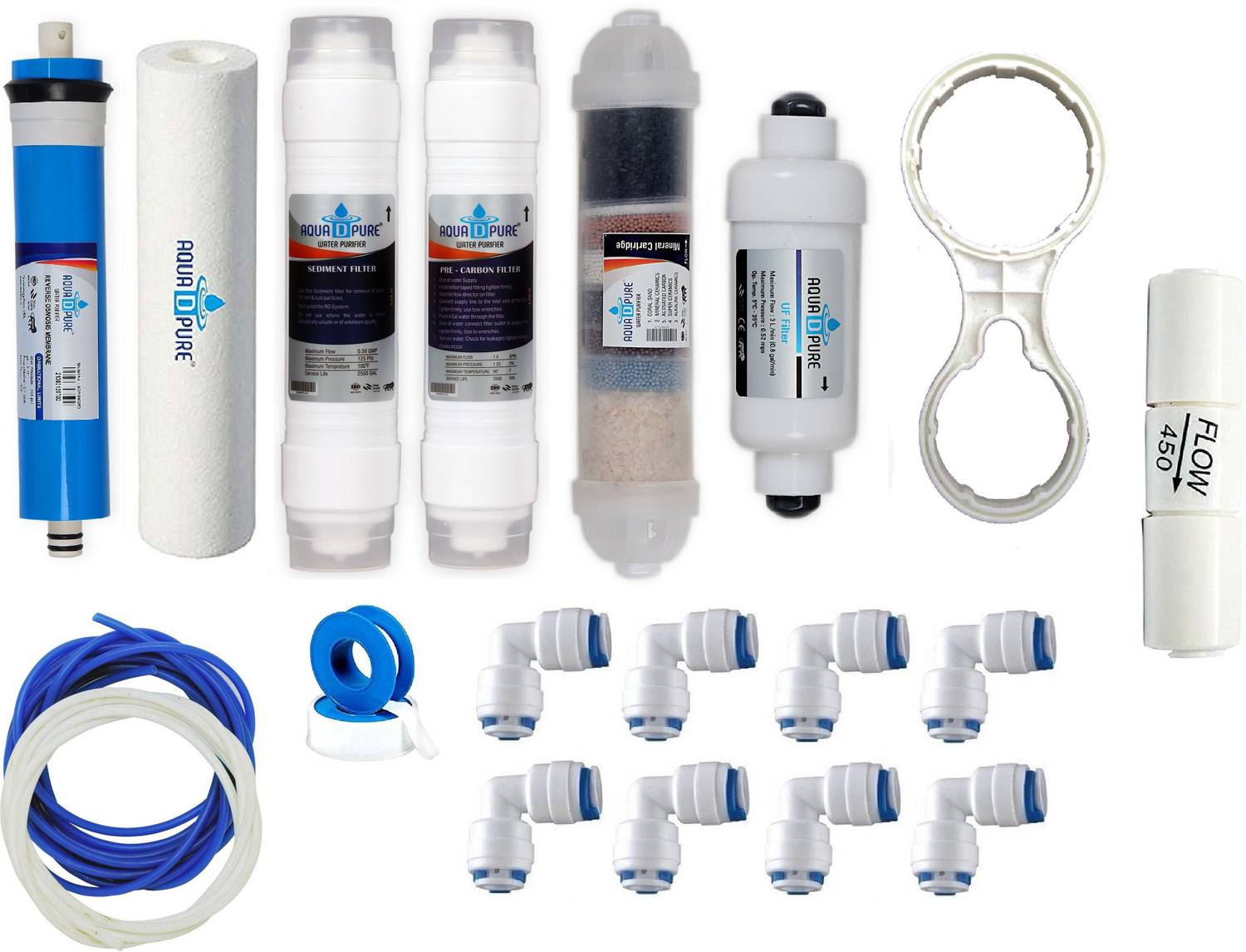 AquaDpure Complete 80 GPD RO Water Purifier Service Kit filter Suitable for All Type of Water Purifier (Complete kit of Carbon and sediment) Solid Filter Cartridge