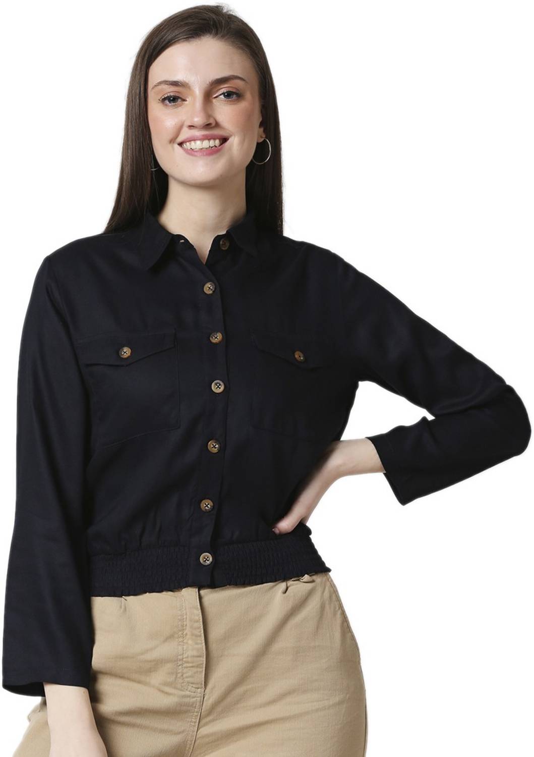 BEWAKOOF Women Solid Casual Blue Shirt