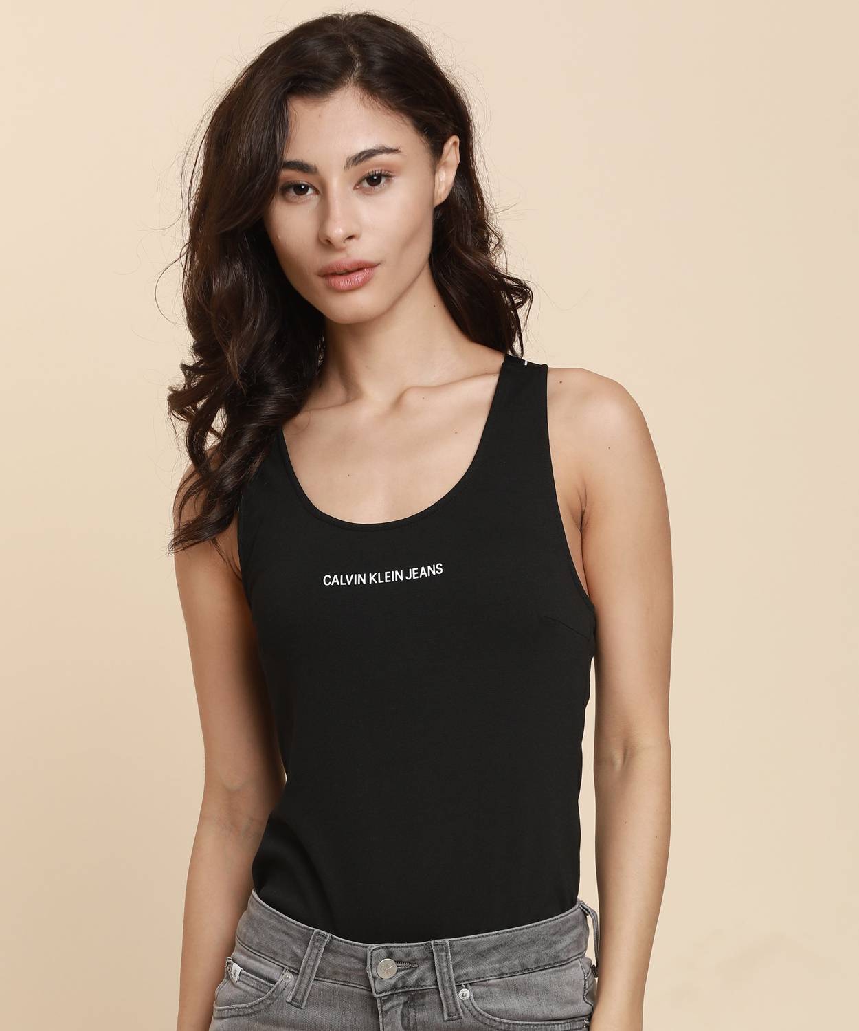 Calvin Klein Jeans Casual Sleeveless Solid Women Black Top