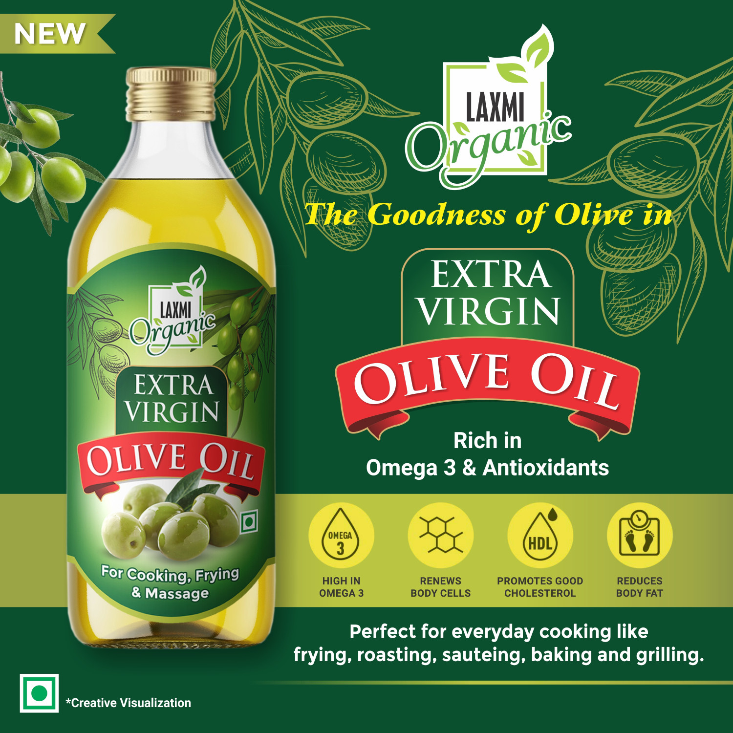 Image of LAXMI ORGANIC Extra virgin olive oil Jaitun tail light edible & cooking body hair massage oil Olive Oil