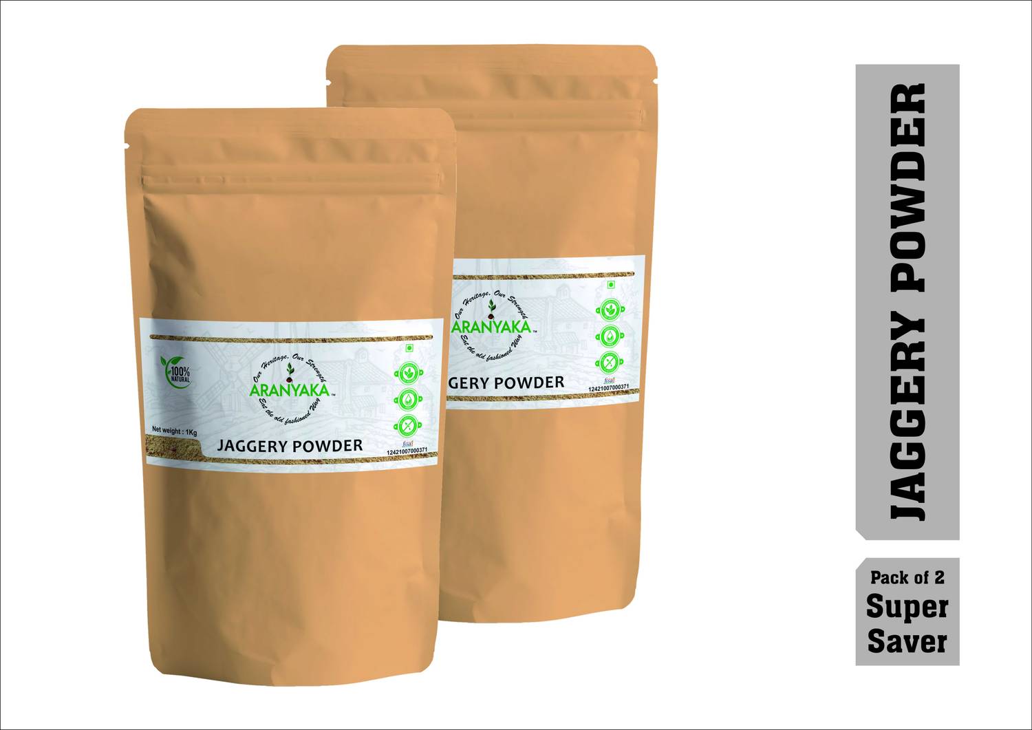 ARANYAKA PACK OF TWO Jaggery Powder, 1Kg EACH [Pure, Natural & Chemical Free] Powder Jaggery (2 kg)-Sulphur Free Powder Jaggery