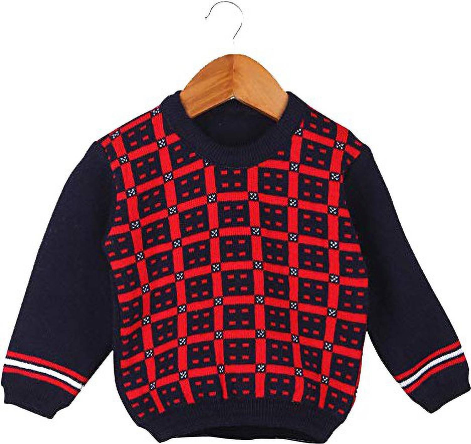 ANIXA Woven Round Neck Casual Baby Boys & Baby Girls Dark Blue, Red Sweater
