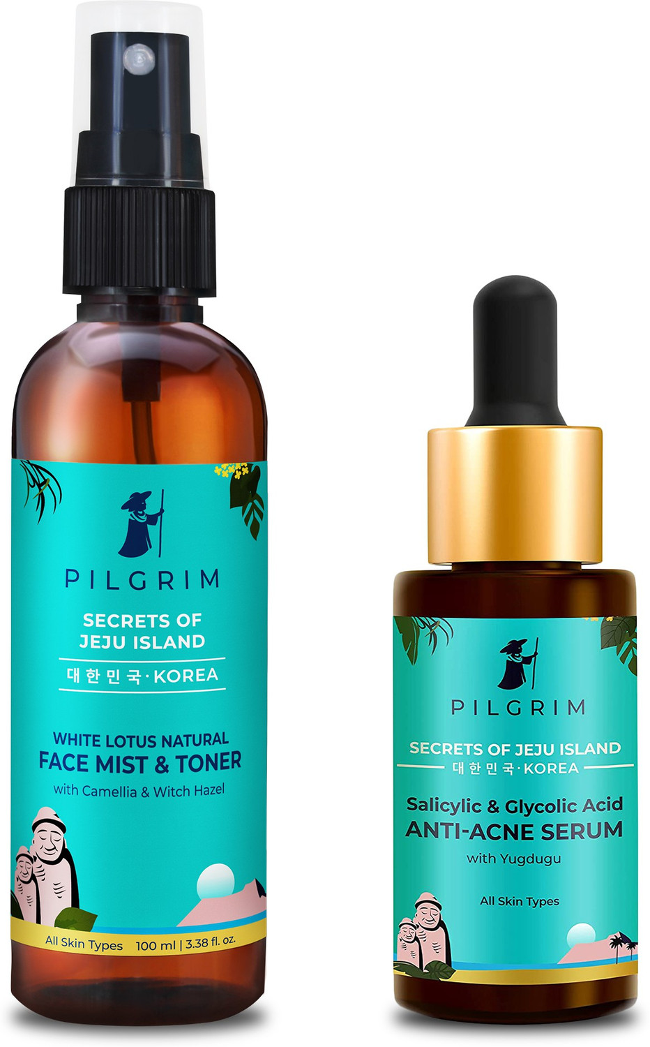 Image of Pilgrim Skin Refreshing Blemish Control Travel Set with Instantly Hydrating White Face Toner 100ml & Anti-Acne Face Serum 30ml |