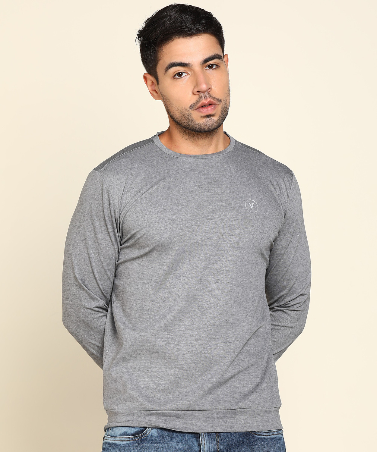 Image of Van Heusen Flex Full Sleeve Solid Men Sweatshirt