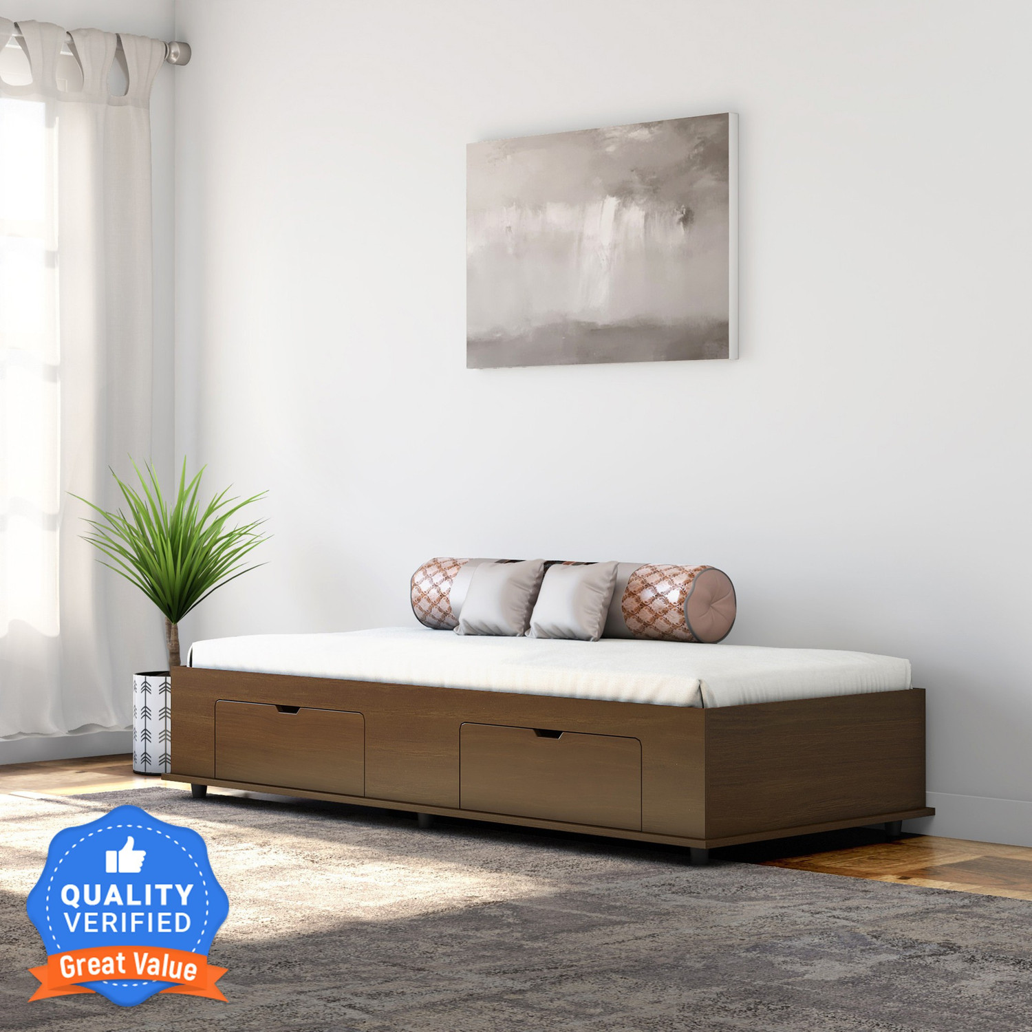 Image of Okra Diwan Bed Engineered Wood Single Box Bed, 81.28 cm x 187.96 cm (2.67 ft x 6.17 ft)