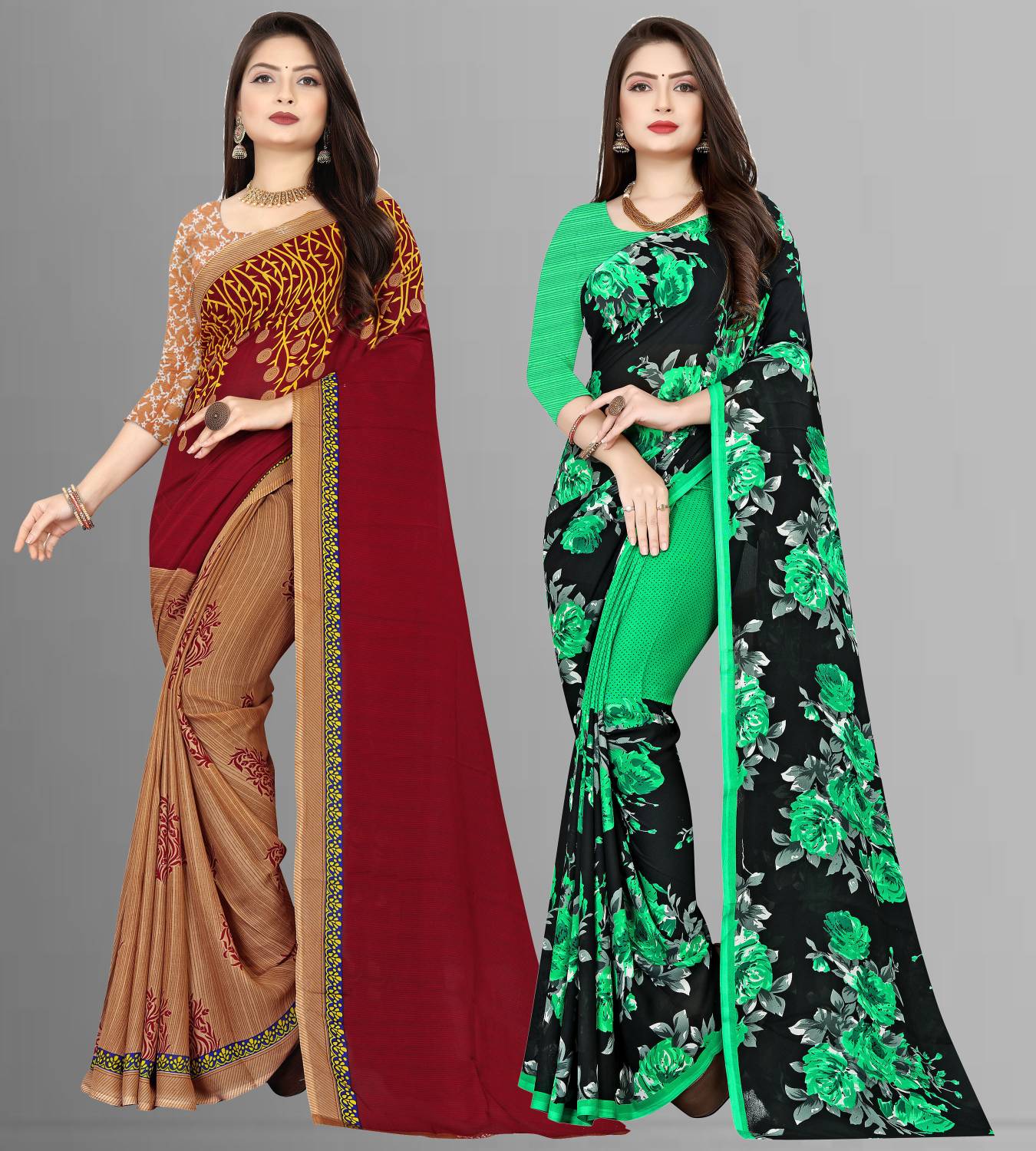 Anand Sarees Striped, Floral Print Daily Wear Georgette Saree