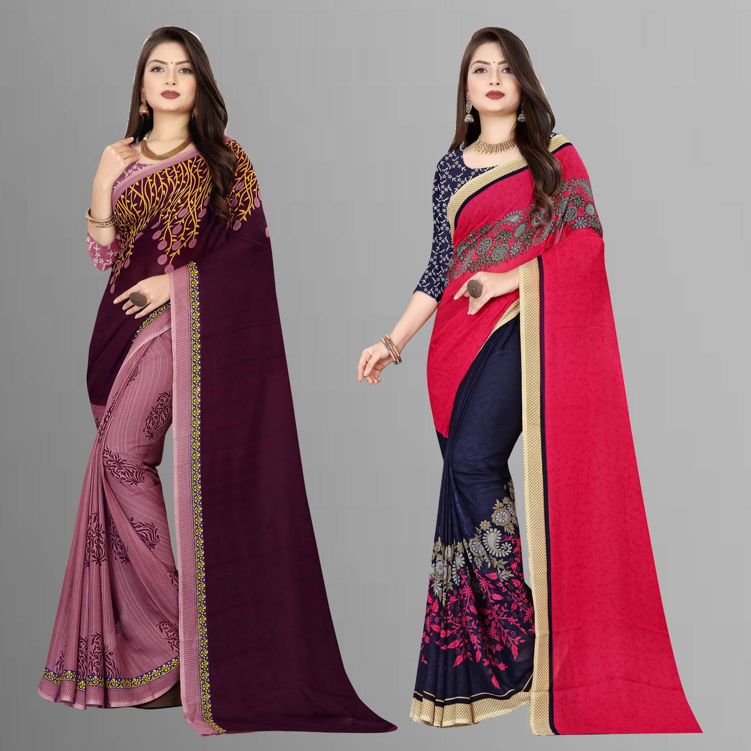 Anand Sarees Striped, Floral Print Daily Wear Georgette Saree