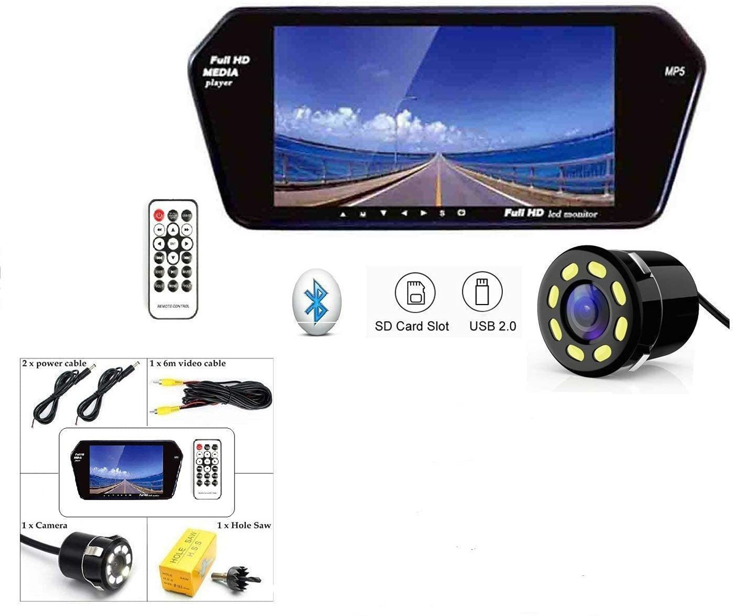 Image of Enfield Works 7InchFull HD Touch Screen Bluetooth LED Screen & LED Reverse Camera E-4136 Reverse Assist Camera System
