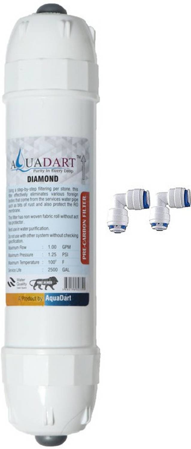 AquaDart Pre Carbon Filter and 2 Elbow Connector, Inline Filter for All RO Water Purifier Solid Filter Cartridge