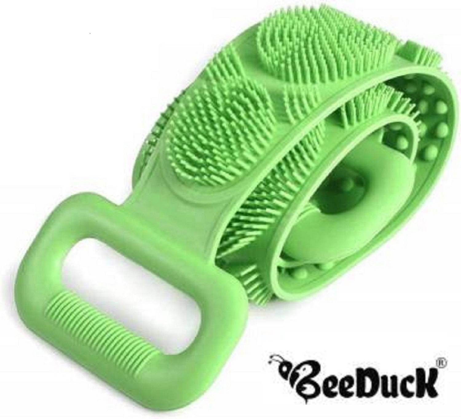 BeeDuck Silicone Body Back Scrubber, Double Side Bathing Brush for Skin Deep Cleaning Massage, Dead Skin Removal Exfoliating Belt for Shower, Easy to Clean, Lathers Well for Men & Women