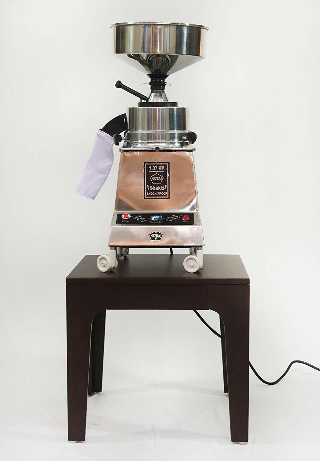 Image of Natraj Aatamaker Shakti Atta Chakki Fully Automatic Domestic Flour mill Ghar Ghanti, Atta Maker, Atta Chaki for All types of Grains and Masalas 130 Model Stainless Steel, 1.37 HP Flourmill Aatamaker Shakti Atta Chakki Fully Automatic Domestic Flour mill Ghar Ghanti Flourmill