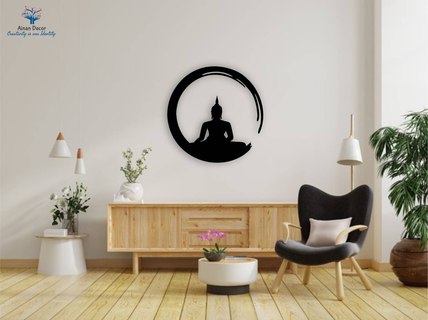 Ainan Decor 60 cm Abstract Wall Sticker Lord Buddha Silhouette Self Adhesive Black Vinyl Self Adhesive Sticker