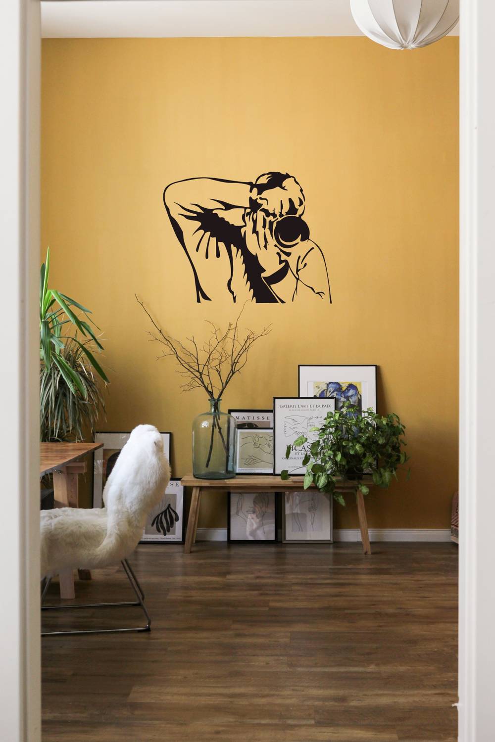 Ainan Decor 60 cm Abstract Photographer Silhouette Self Adhesive Black Vinyl Self Adhesive Sticker