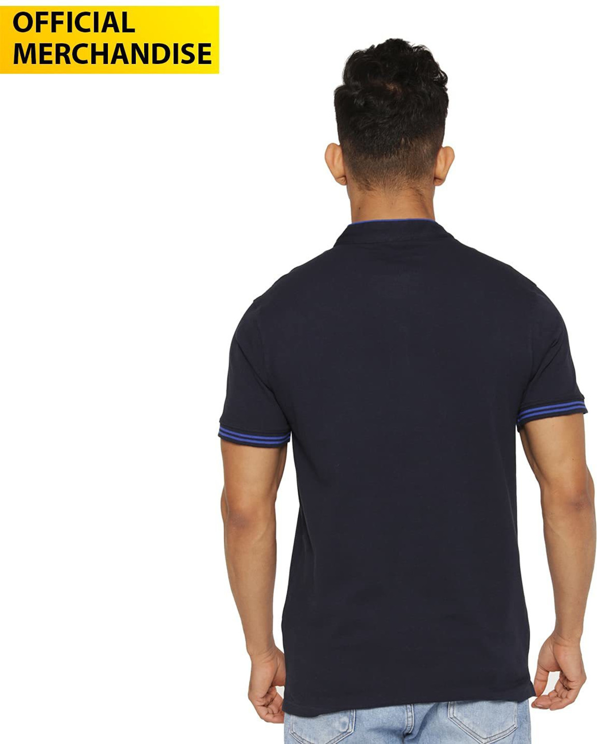Image of The Souled Store Printed Men Mandarin Collar Blue T-Shirt