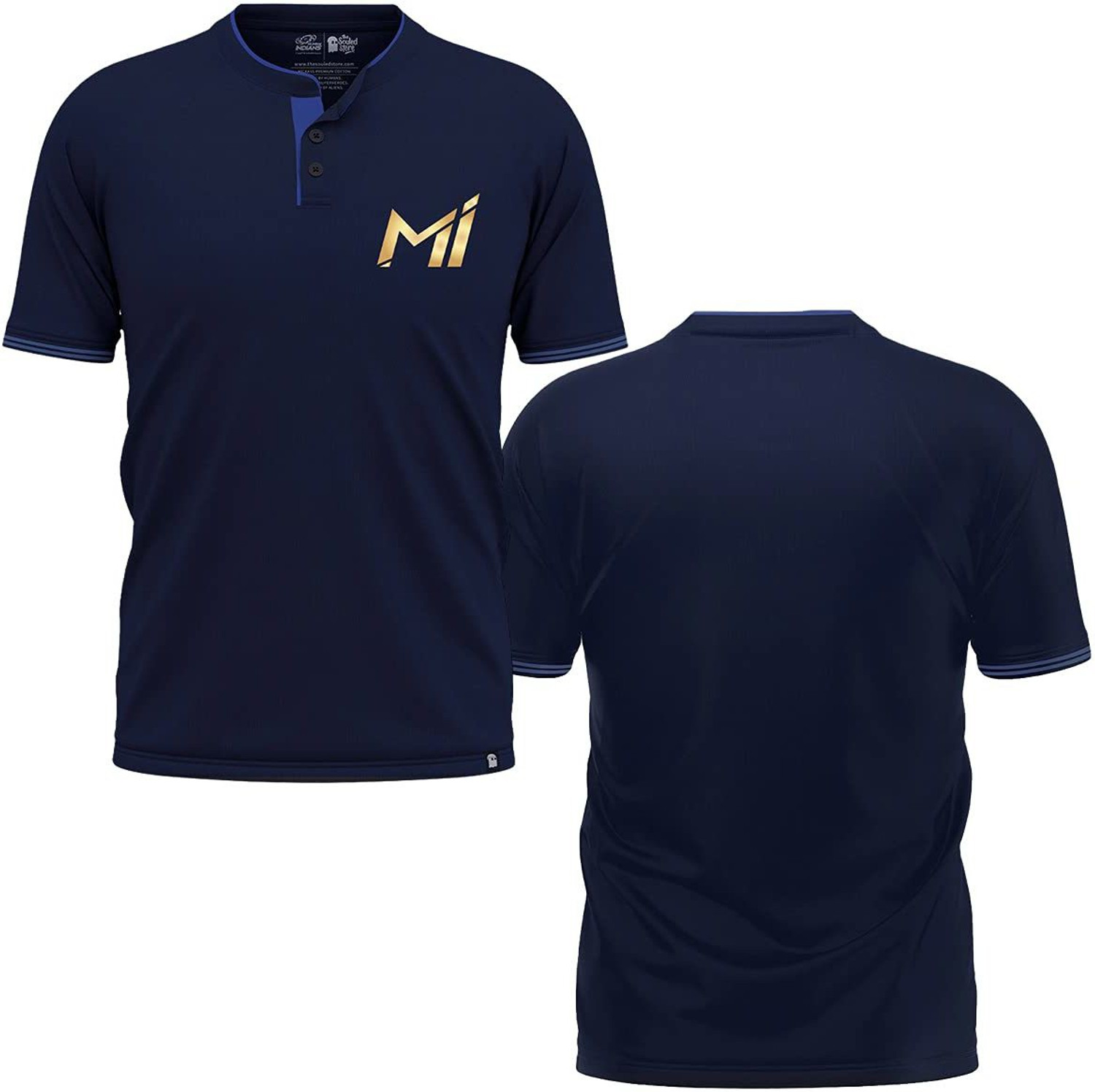 Image of The Souled Store Printed Men Mandarin Collar Blue T-Shirt