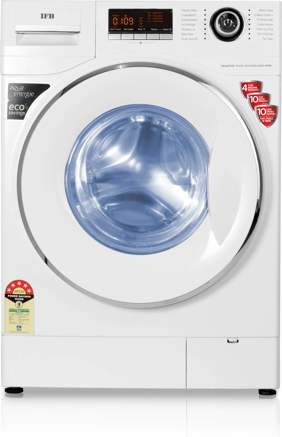 IFB 8 kg 5 Star Dynamic Water Jets, Anti Allergen, Water Softener, Fully Automatic Front Load with In-built Heater White
