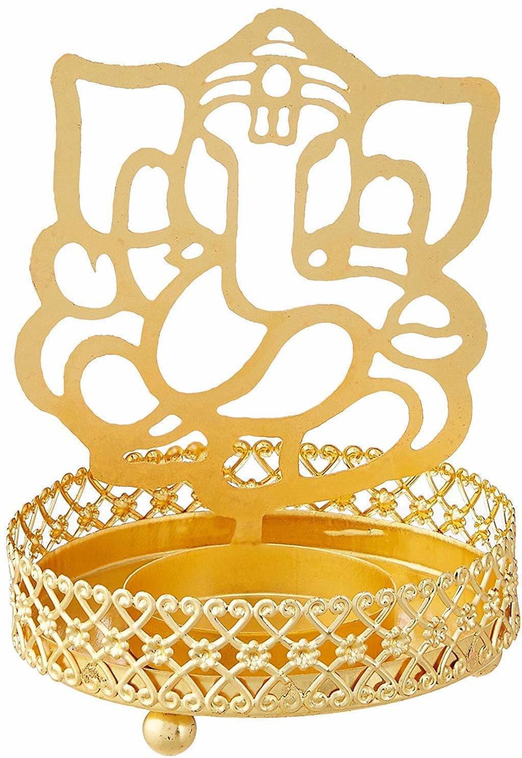 Blessy Special Shadow Ganesha Metallic Tealight Holder. Decorative Showpiece - 10 cm