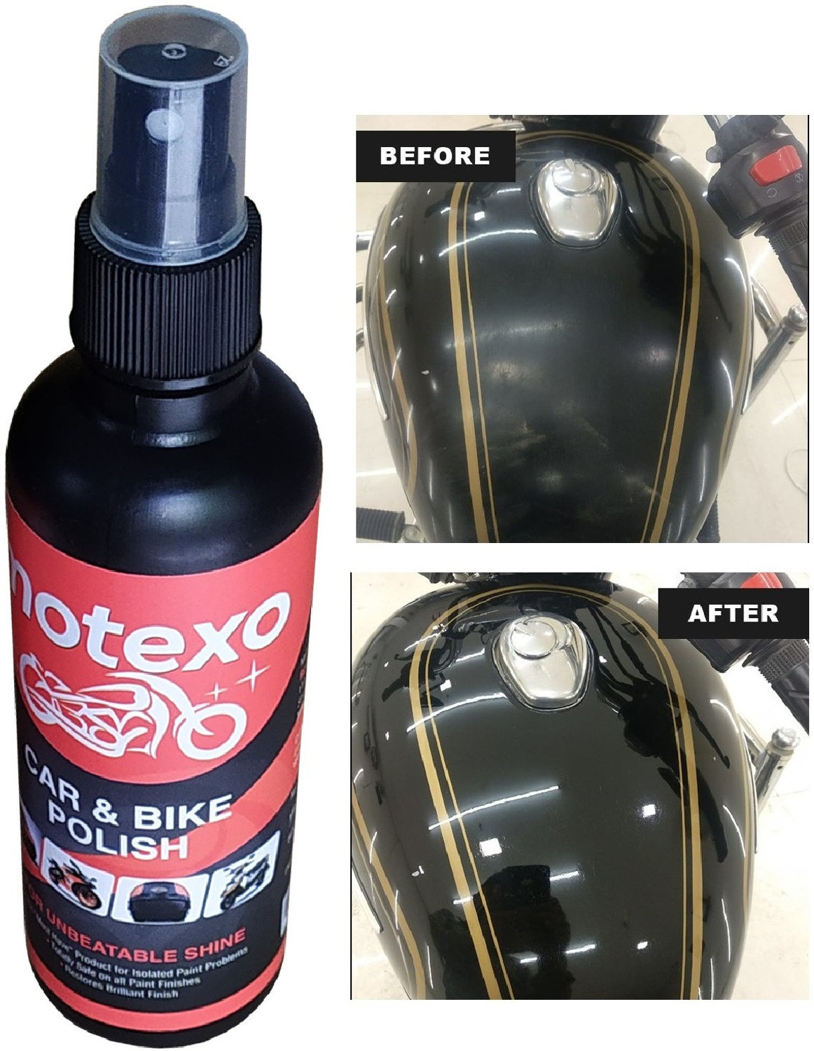 Image of MOTEXO Liquid Car Polish for Leather, Windscreen, Metal Parts, Headlight, Exterior, Dashboard, Chrome Accent, Bumper