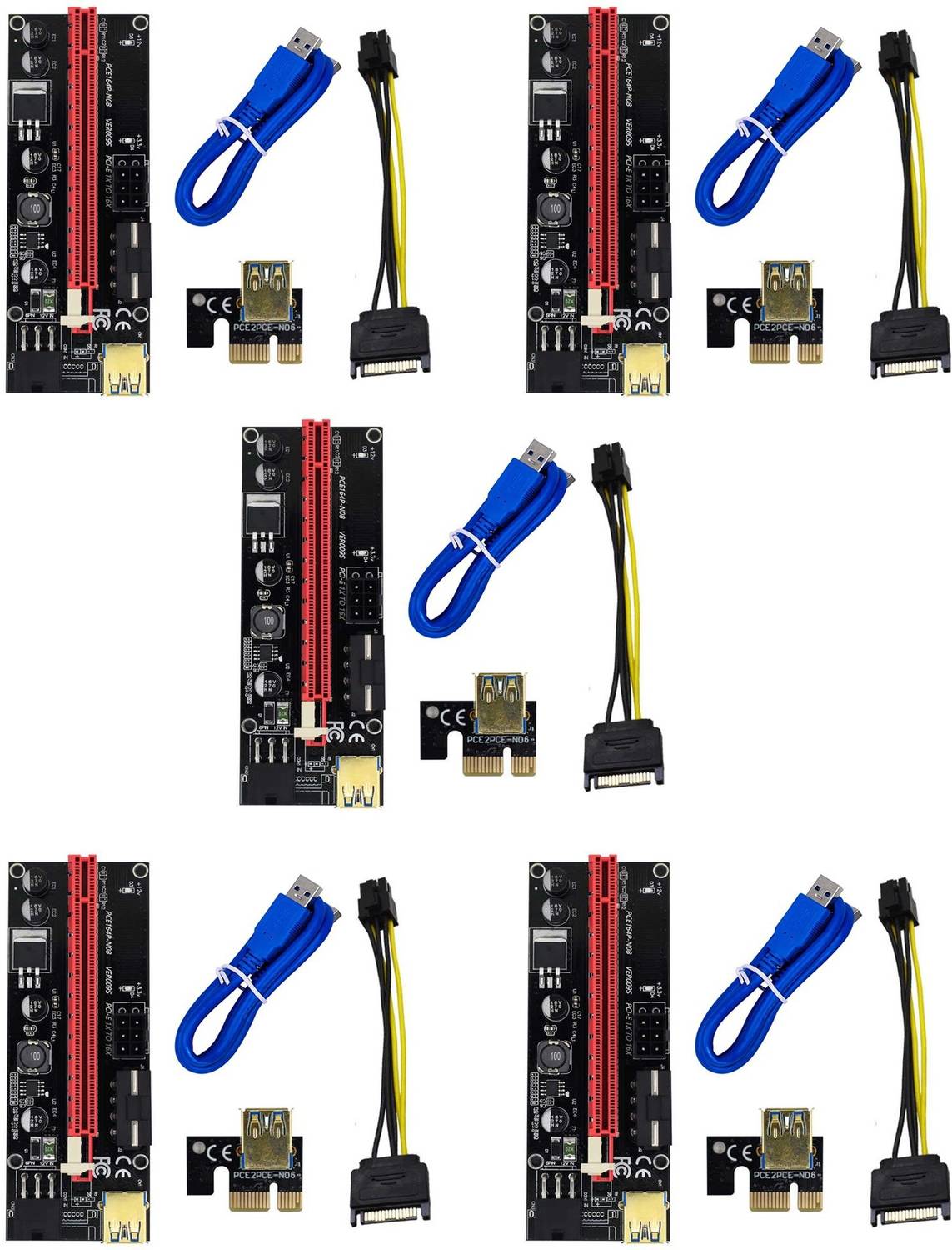 Nextar VER 009S Riser Cable Black PCIE Riser 1X to 16X Graphics Extension for GPU Mining Powered Riser Adapter Card, 60cm USB 3.0 Cable, 4 Solid Capacitors, Two 6PIN & Molex 3 Power Options(Pack 0f 5) GDDR4 16 GB NVIDIA Chipset 64 bit 120 MHz Graphics Card