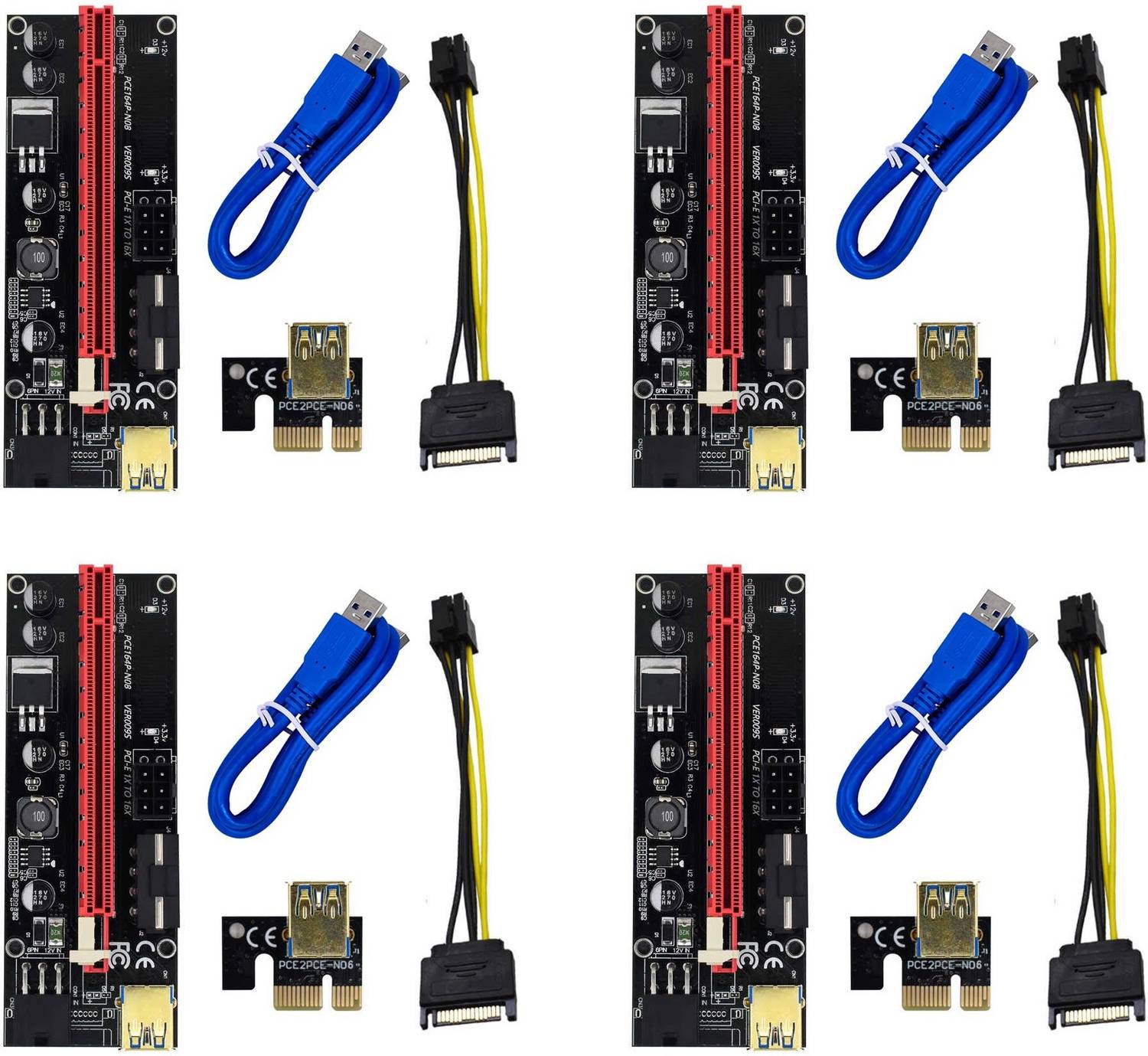 Nextar VER 009S Riser Cable Black PCIE Riser 1X to 16X Graphics Extension for GPU Mining Powered Riser Adapter Card, 60cm USB 3.0 Cable, 4 Solid Capacitors, Two 6PIN & Molex 3 Power Options(Pack 0f 4) GDDR4 16 GB NVIDIA Chipset 64 bit 120 MHz Graphics Card