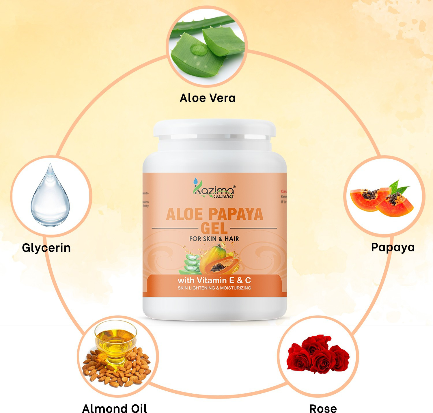 Image of Kazima Aloe Papaya Gel with Aloe Vera, Papaya & Vitamin C, E for Face, Skin & Hair