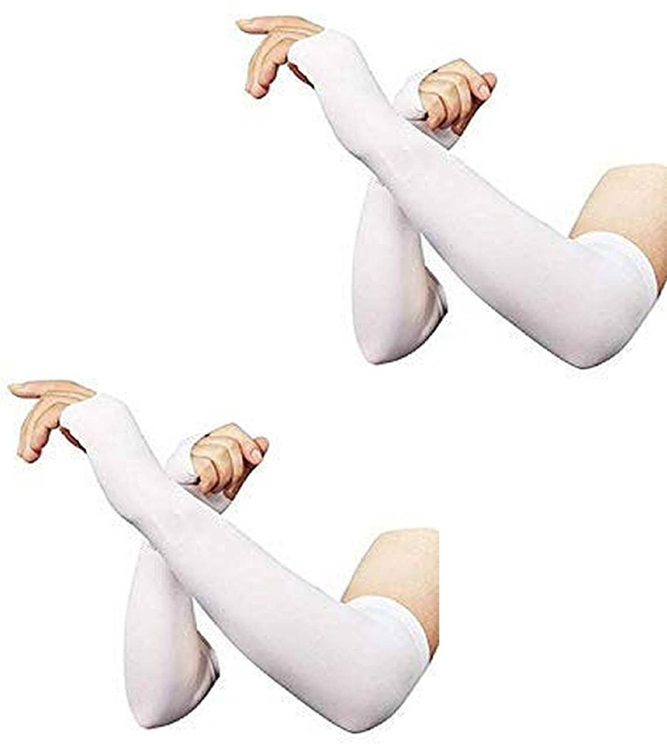 Buyra fingerless arm sleeve with thumb hole (White) - 2 Pairs Riding Gloves