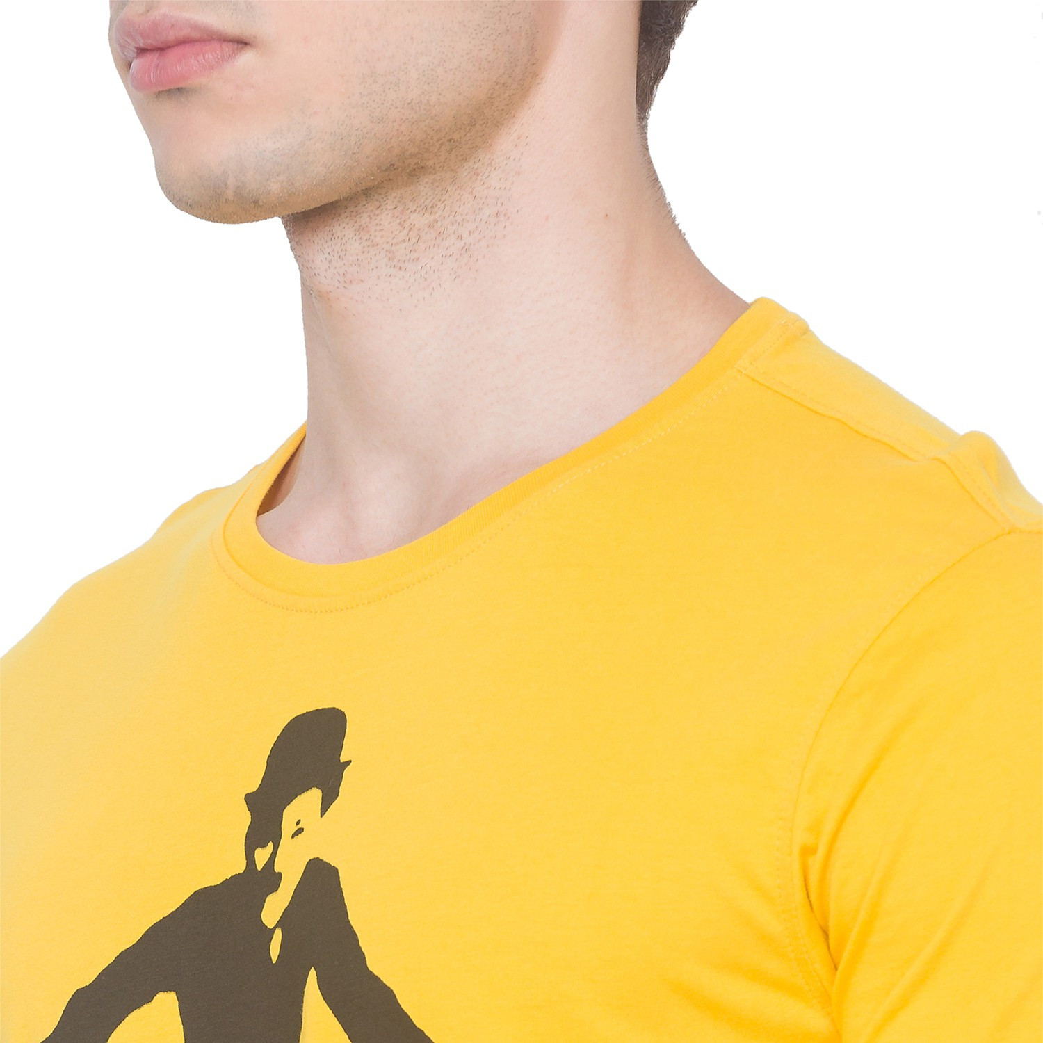 Image of Spykar Printed Men Round Neck Yellow T-Shirt