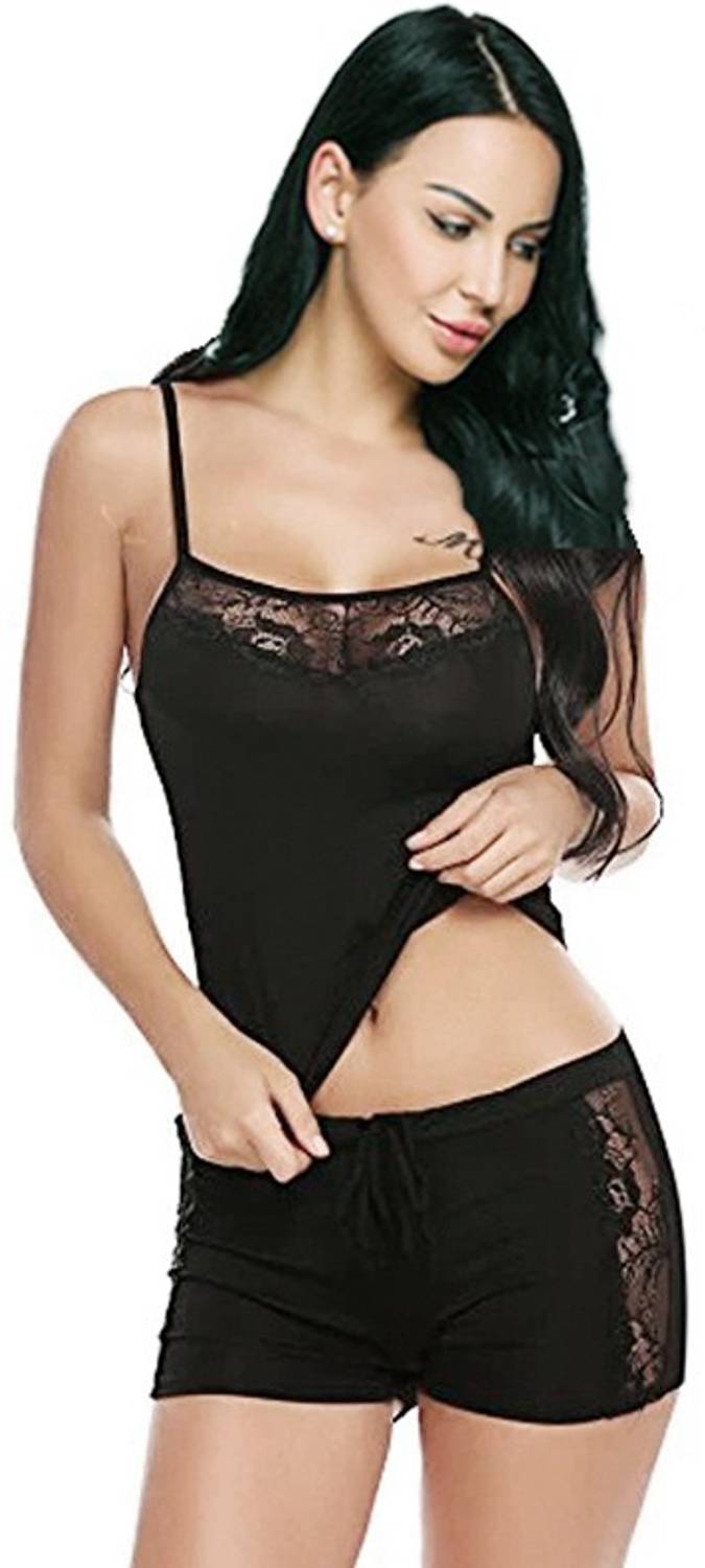 BELLEVINO BLACK SWIM SUIT WITH SHORTS Embroidered Women Swimsuit