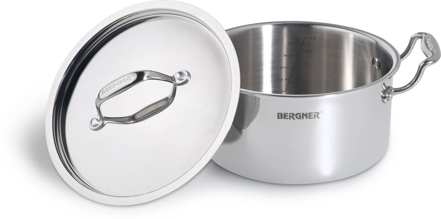 BERGNER Argent Tri-ply Stainless Steel 22cm Casserole with Lid, 4.1L Cook and Serve Casserole