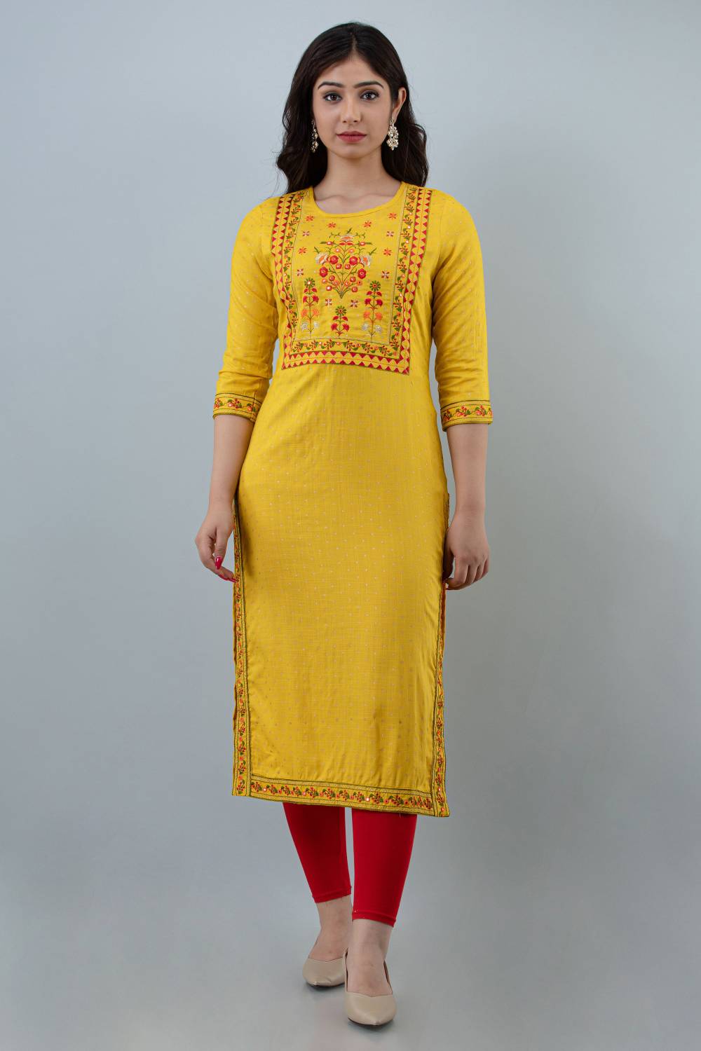 STYLE ANGEL Women Embroidered Viscose Rayon Straight Kurta (Yello