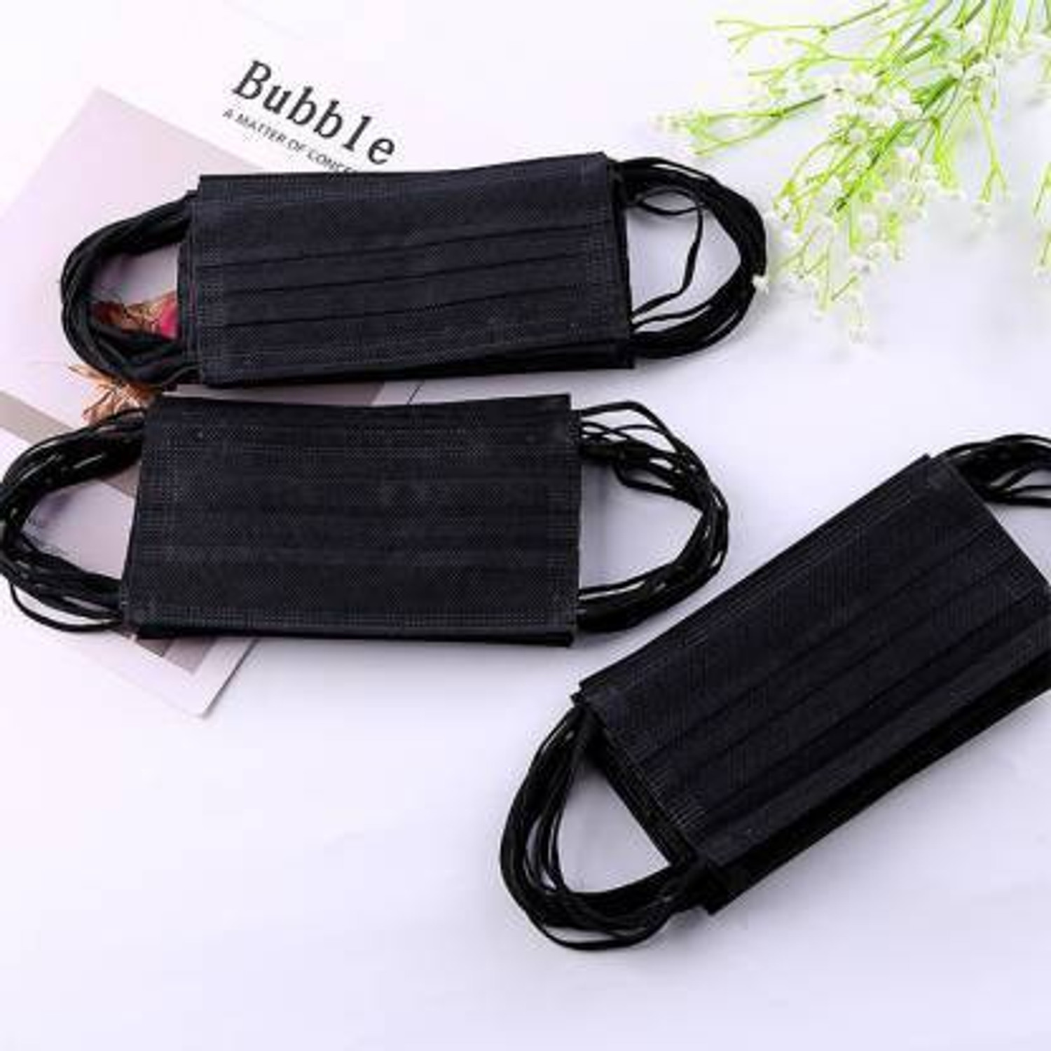 Image of Vaghani 100 Pcs With Nose Pin Black Units With Nose Pin Disposable Iso Mark 3 Ply Pharmaceutical Breathable Surgical Pollution Face Mask Respirator with 3 Layer For Men, Women, Kids( Primium Quality) 3 Ply Surgical Mask (100 Piece) ( Black )( Primium ) Surgical Mask With Melt Blown Fabric Layer