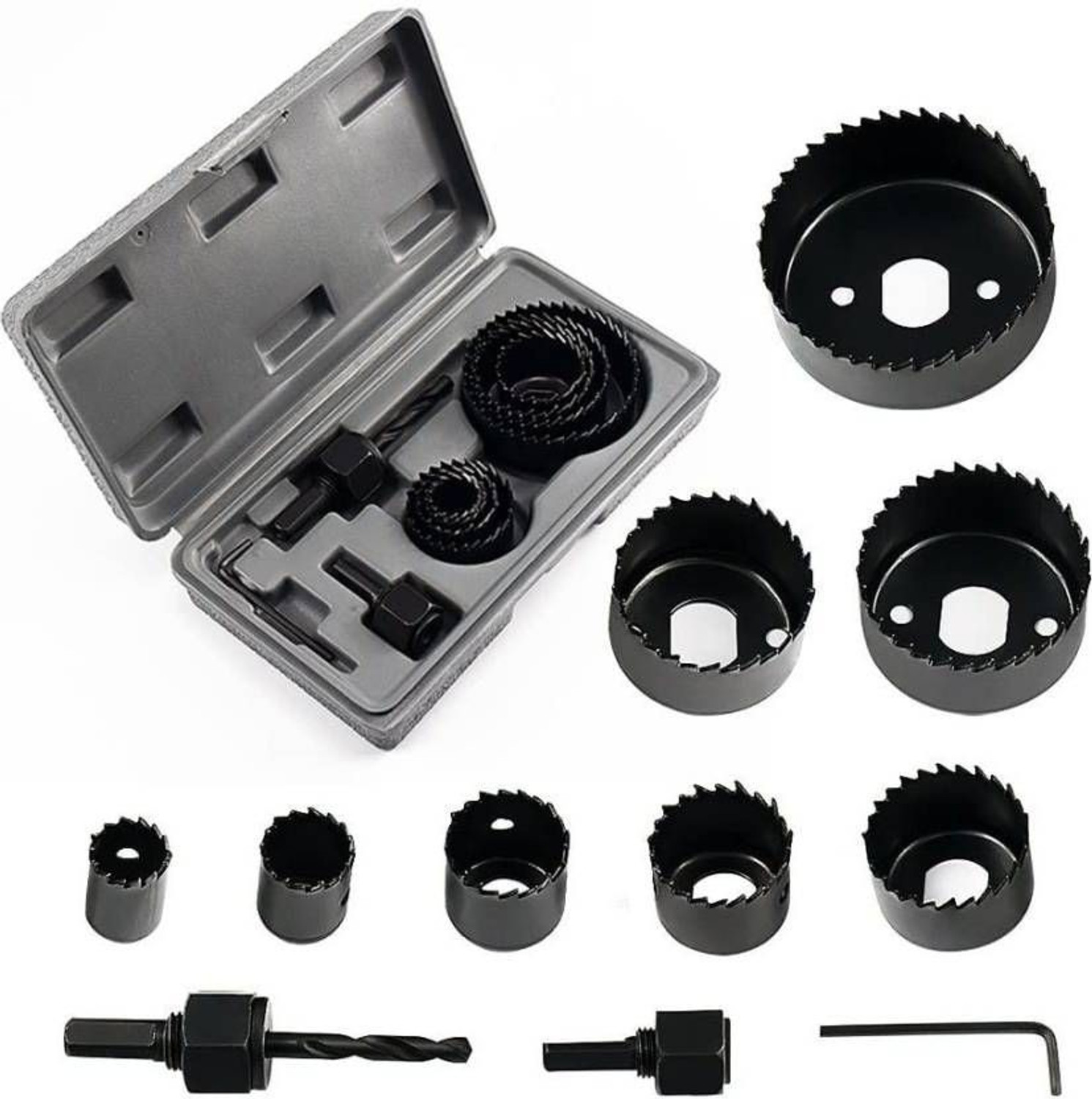 Image of tool trust Hole saw set 11 pieces 3 /4 inch-21 /2 inch hole saw kit hex key install plate for wood,PVC board, plastic plate drilling Rotary Bit Set