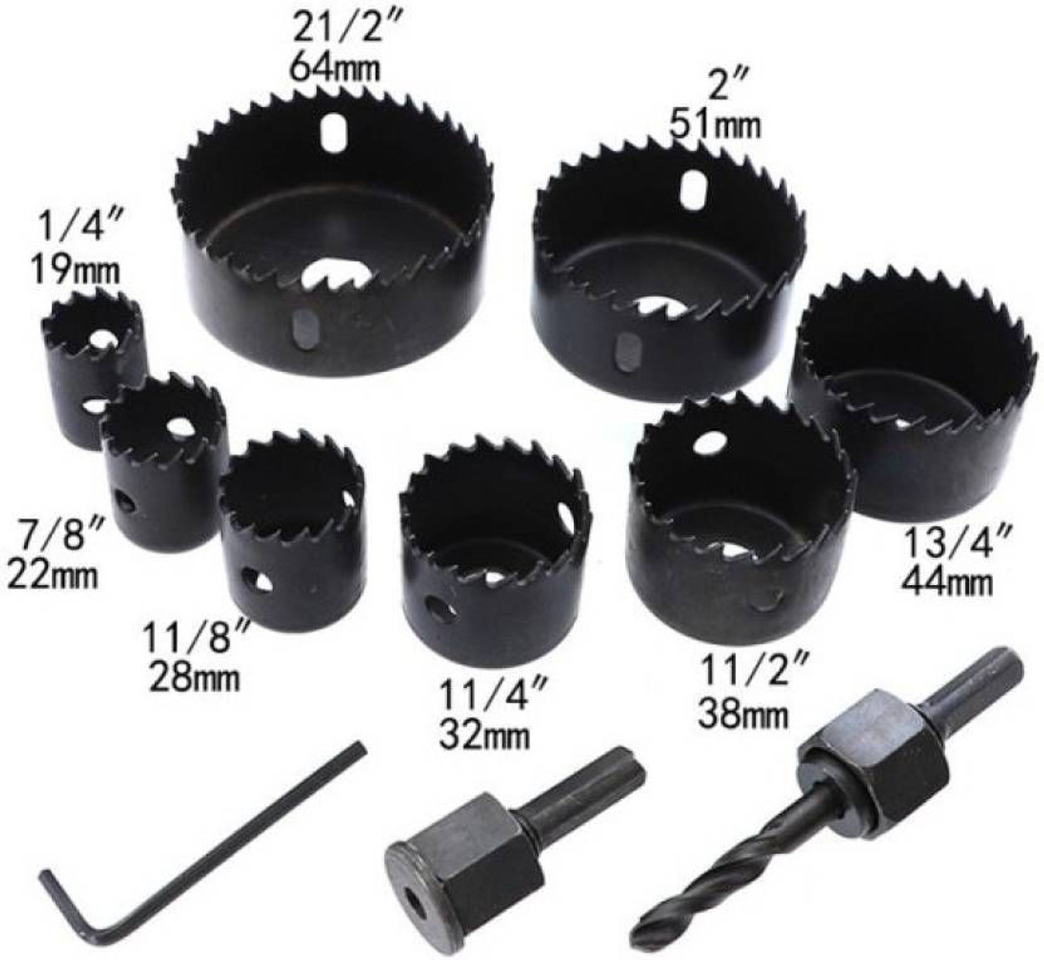 Image of tool trust Hole saw set 11 pieces 3 /4 inch-21 /2 inch hole saw kit hex key install plate for wood,PVC board, plastic plate drilling Rotary Bit Set