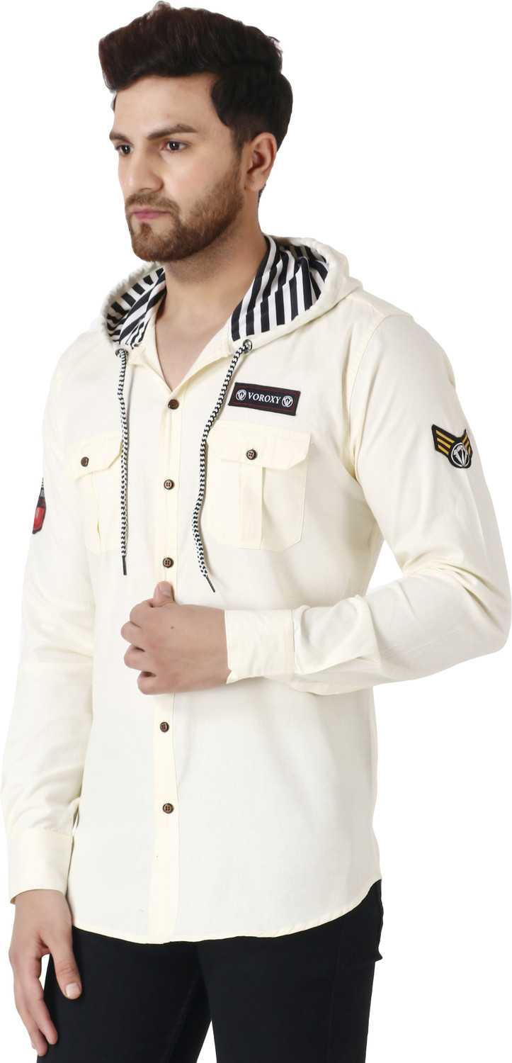 Image of Voroxy Men Solid Casual Cream Shirt