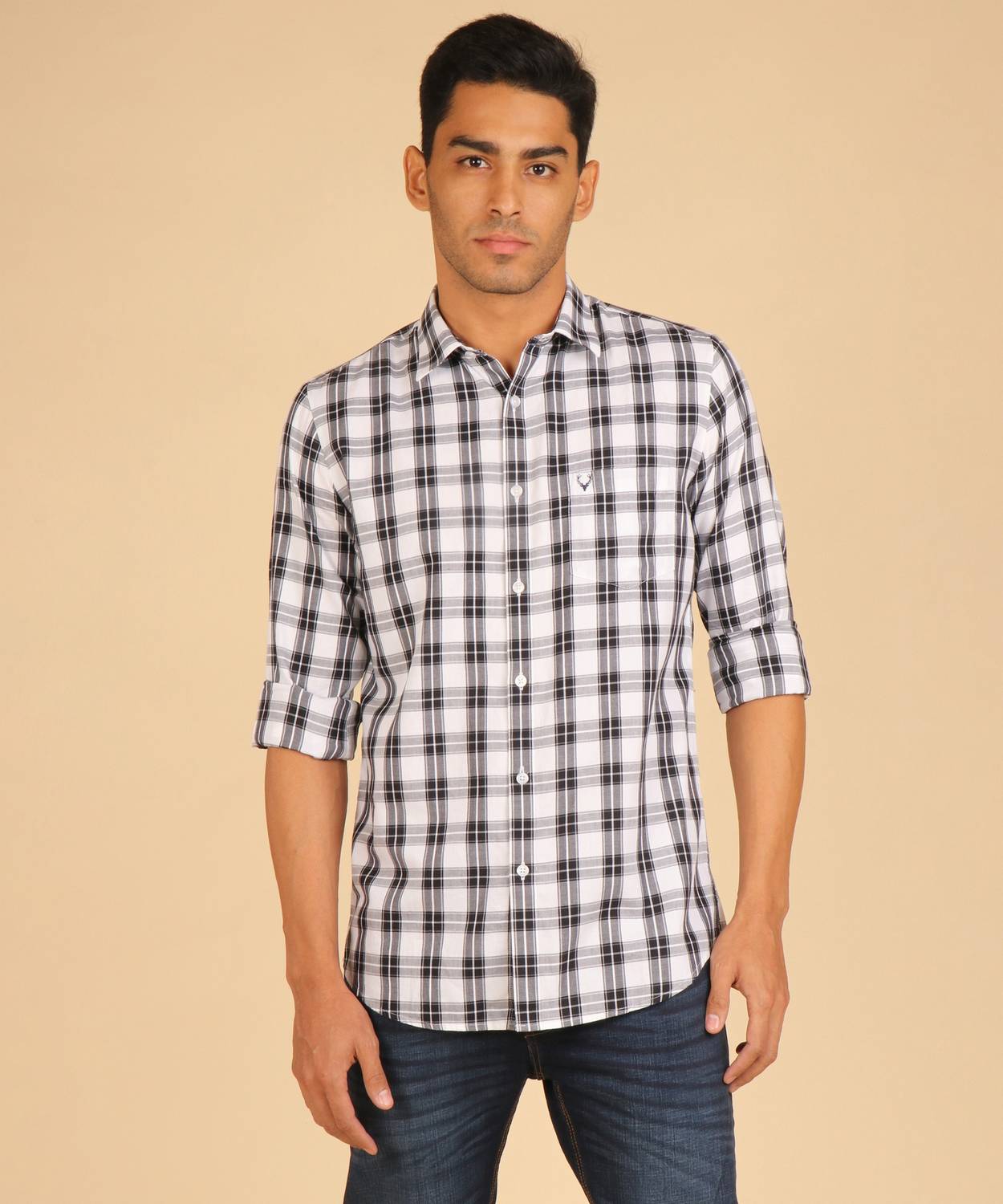 Allen Solly Men Checkered Casual Purple Shirt