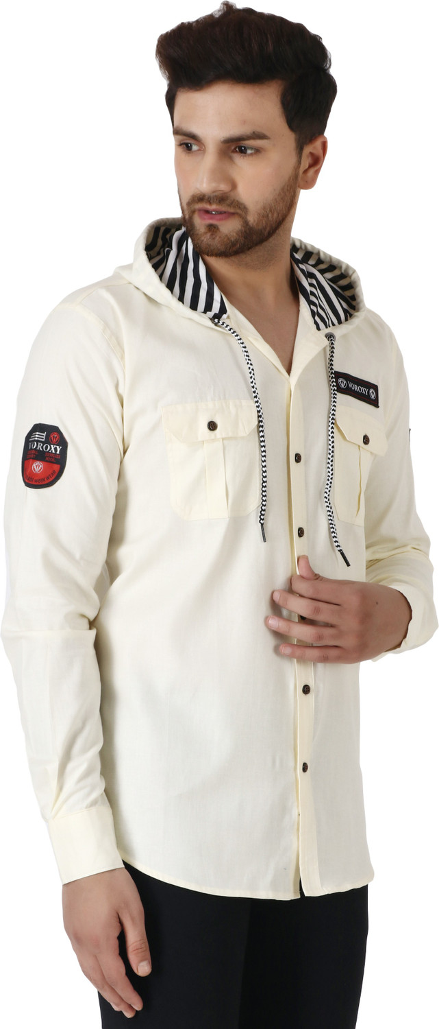 Image of Voroxy Men Solid Casual Cream Shirt