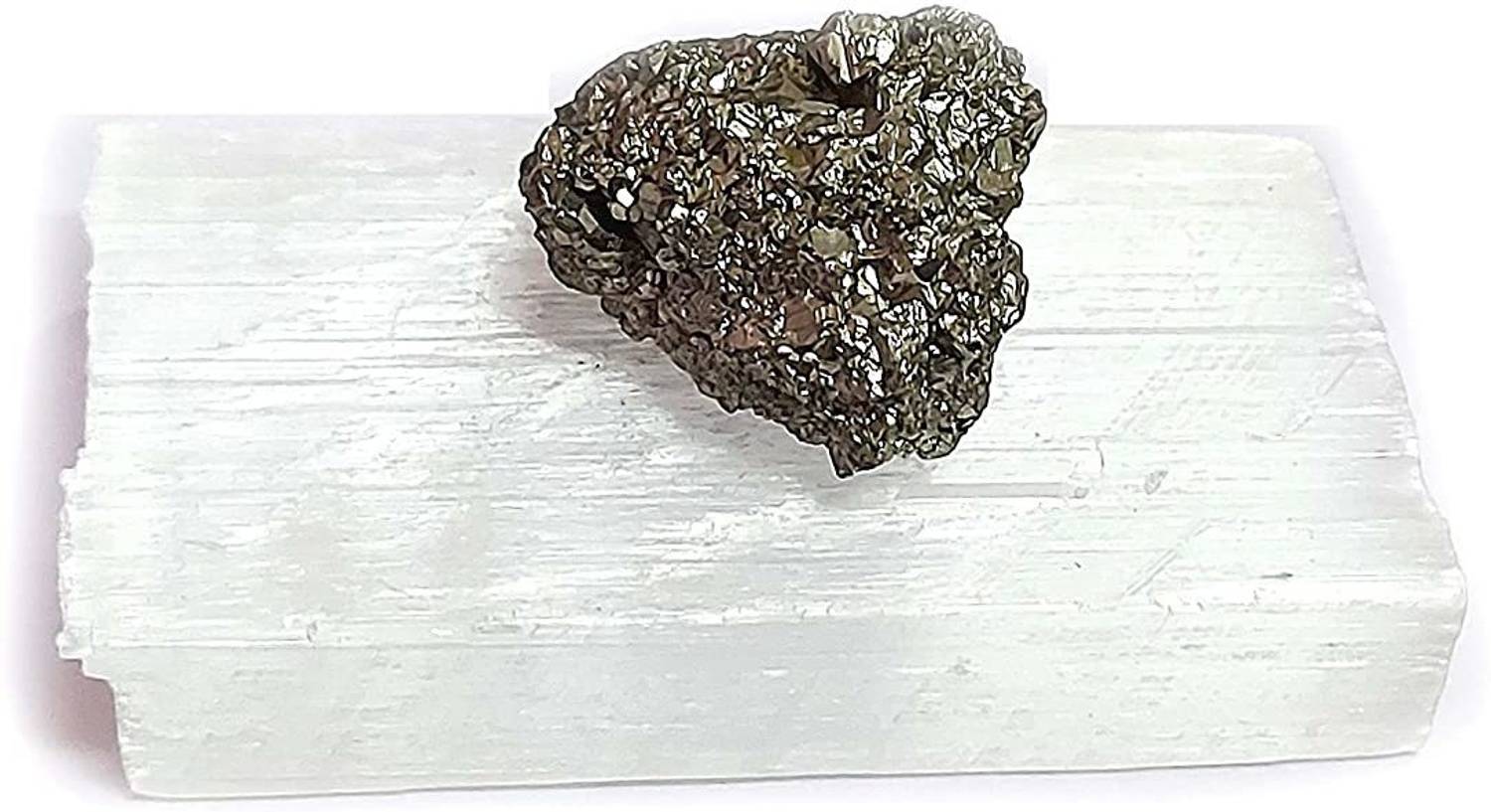 AIR9999 Natural Selenite and Golden Pyrite Raw Rough Crystal for Reiki Healing and Grid Making Decorative Showpiece - 2 cm