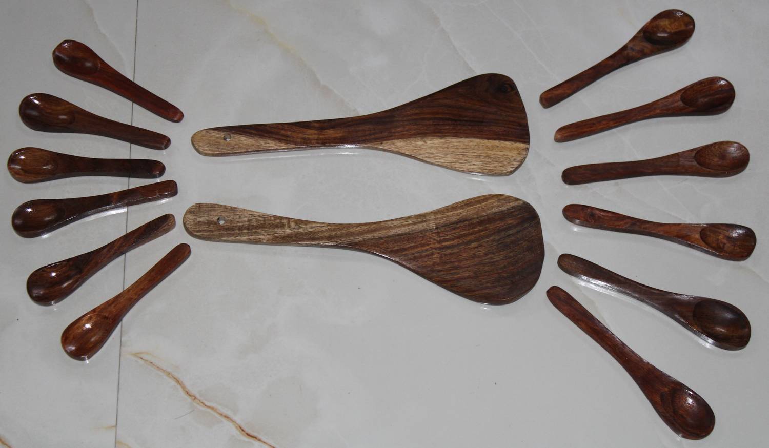 BERRYCRAVE sheesham wooden small spoons spatula set of 14 pieces non stick for small condiment containers masala shisham wood sisam kitchen dining table Wooden Tea Spoon Set
