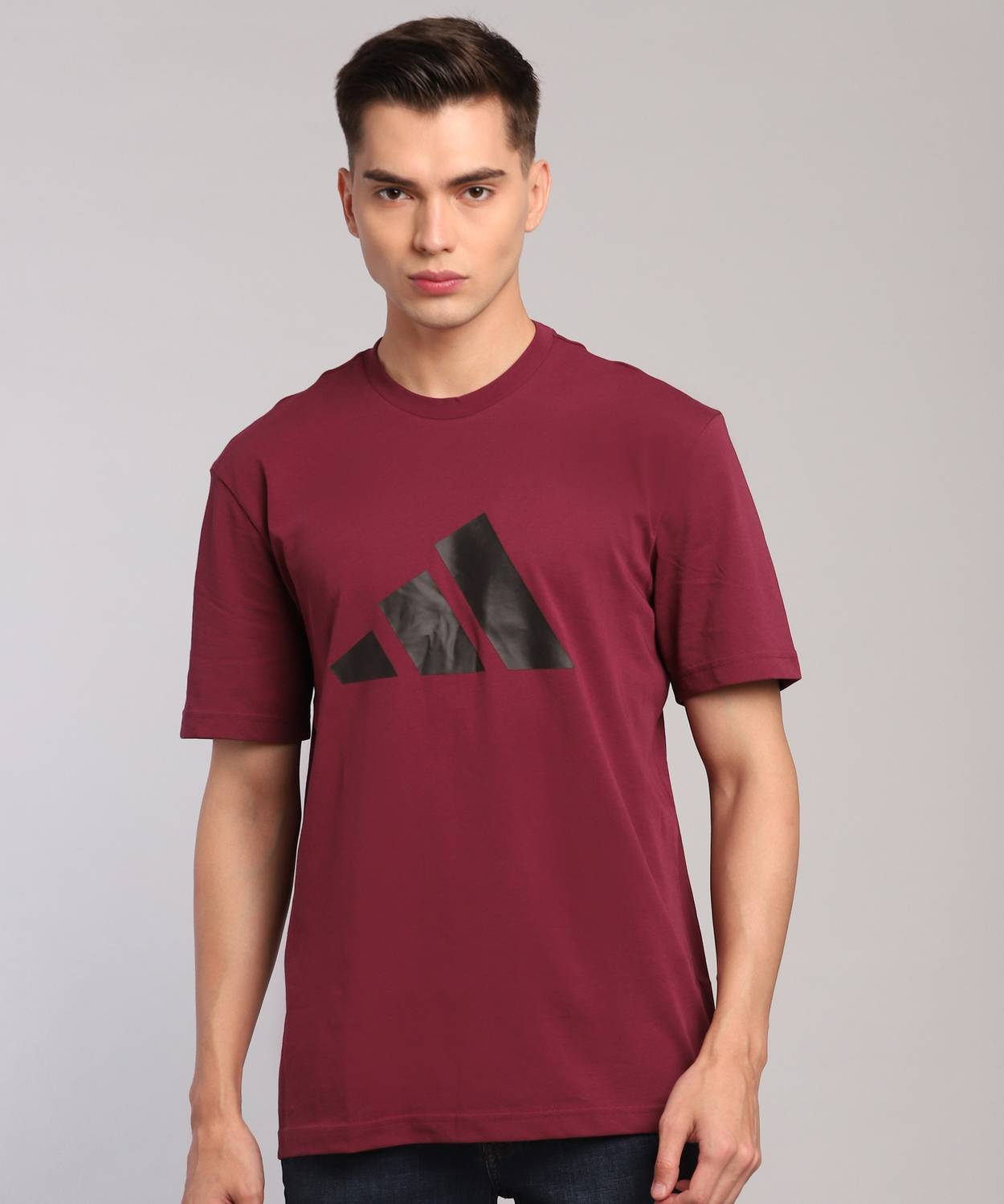 ADIDAS Solid Men Round Neck Purple T-Shirt