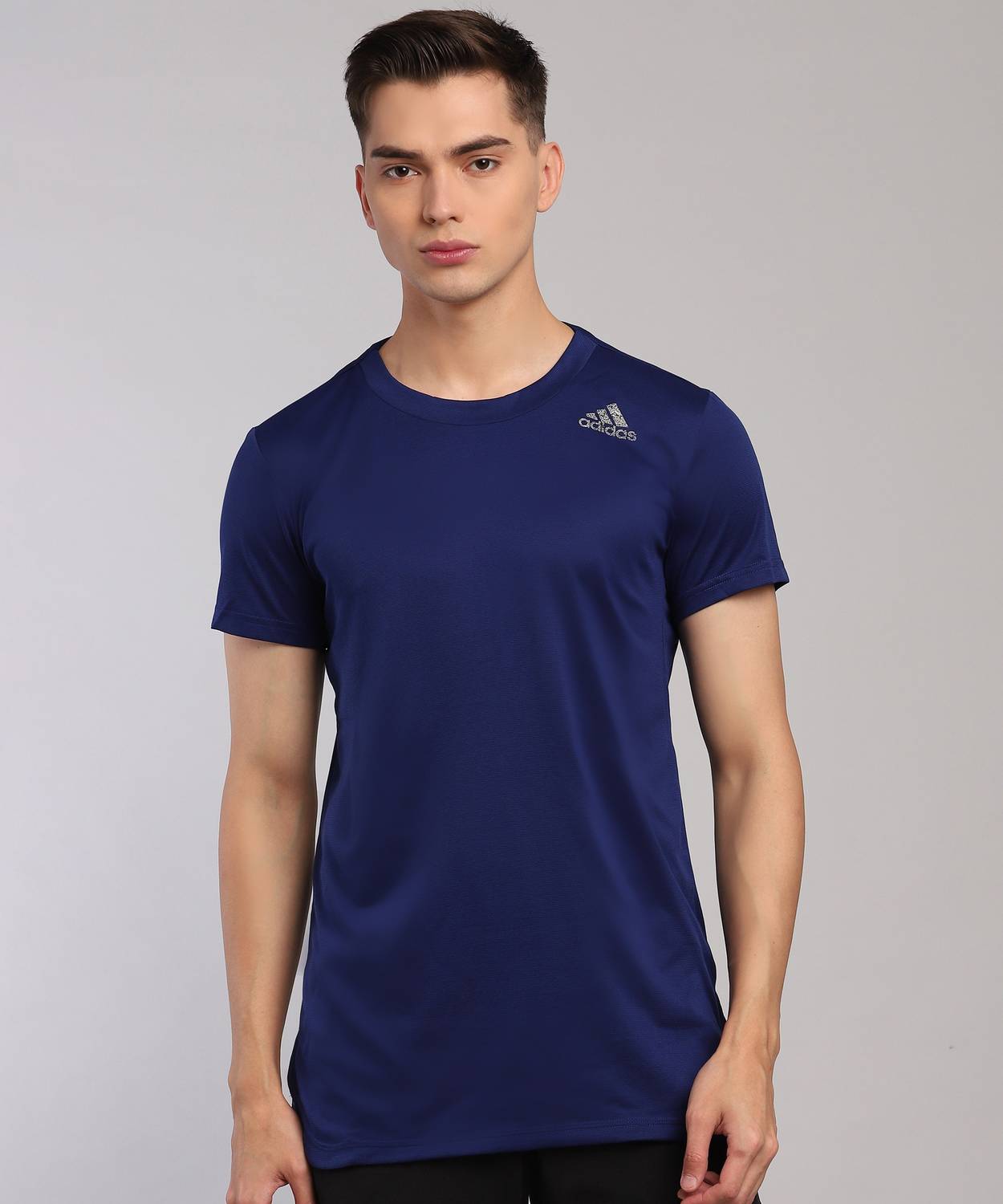 ADIDAS Self Design Men Round Neck Blue T-Shirt