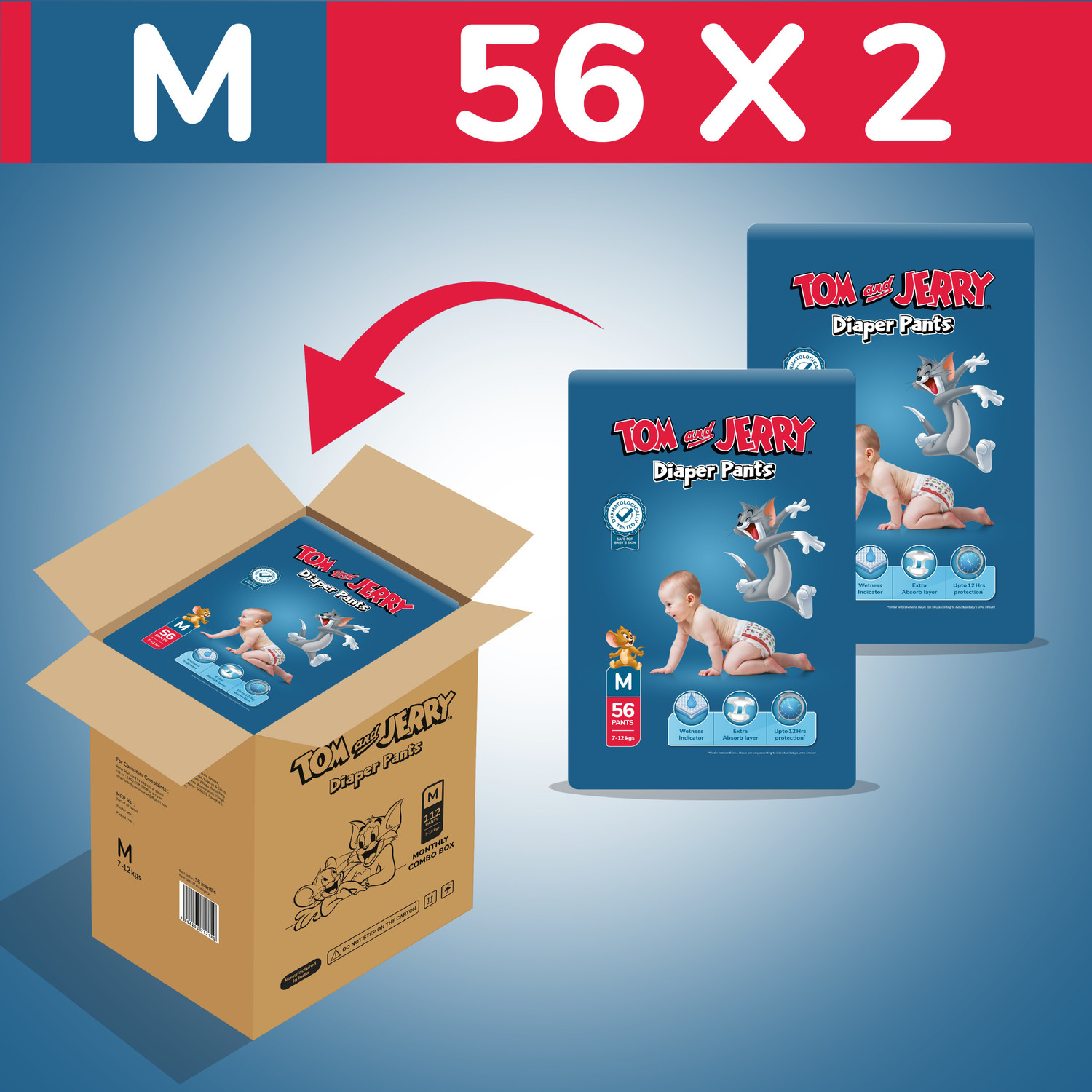 Image of TOM & JERRY Diaper Pants with Wetness Indicator - Monthly Pack - M