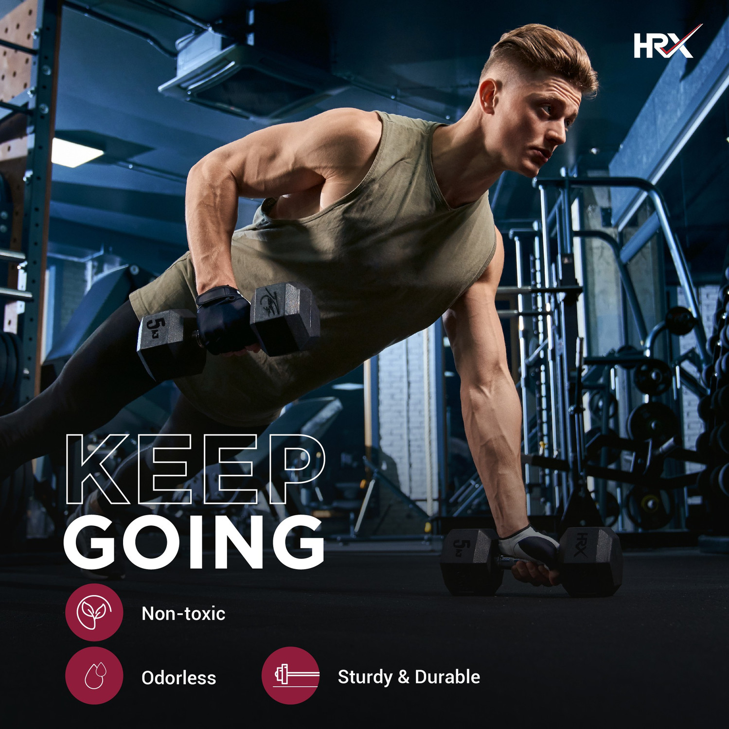 Image of HRX Limited Signature Edition Solid Rubber Hex Fixed Weight Dumbbell