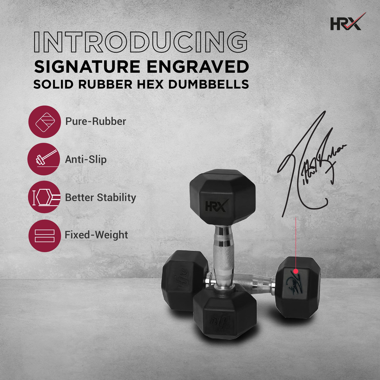 Image of HRX Limited Signature Edition Solid Rubber Hex Fixed Weight Dumbbell