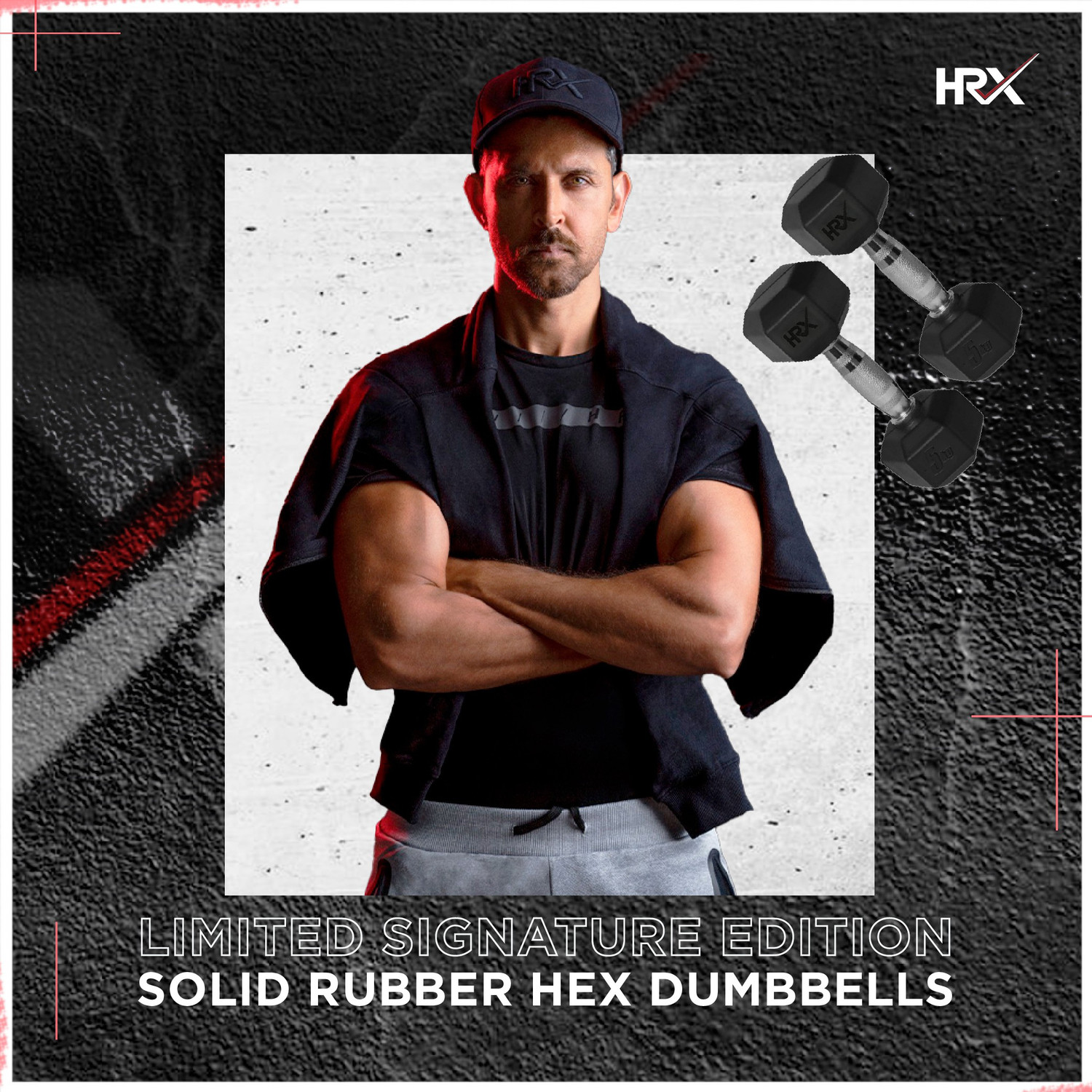 Image of HRX Limited Signature Edition Solid Rubber Hex Fixed Weight Dumbbell