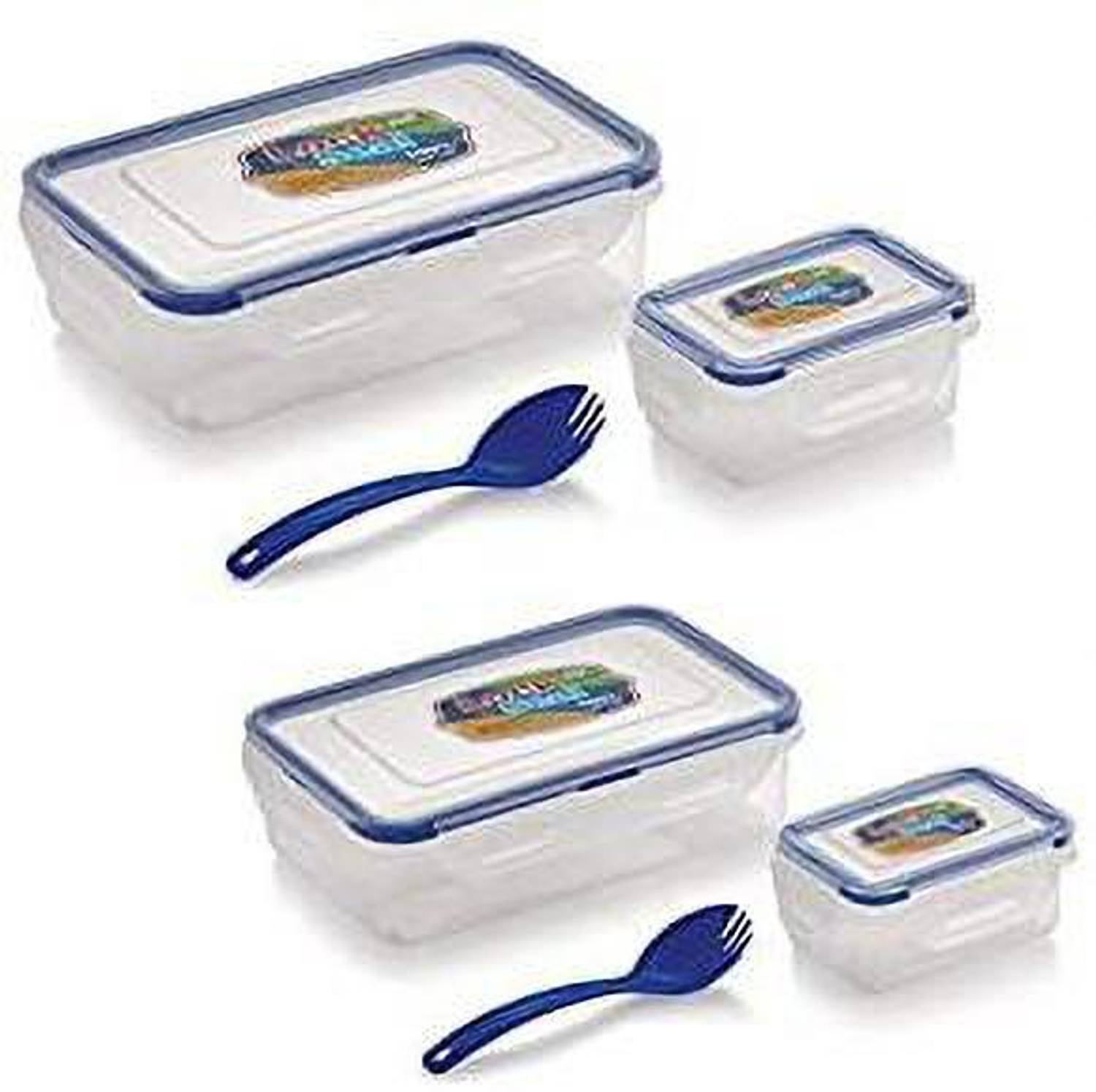 AVplast Plastic Transparent Lunch Box / Tiffins /Food Dabba (Set Of 2 Lunch Box with Vegatable Dibbi Spoon and Fork) 4 Containers Plastic Office Lunch Box
