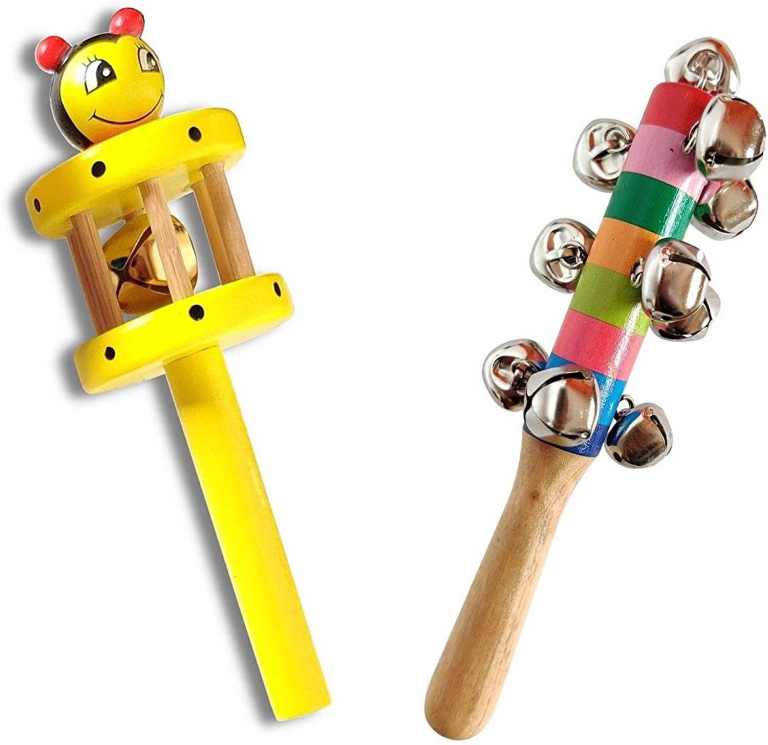 Authfort Wooden Non Toxic Colourful Rattle Toys for New Born Baby, Musical Infant Toy, Teether for Babies, Toddler, Child (Set of 2 )