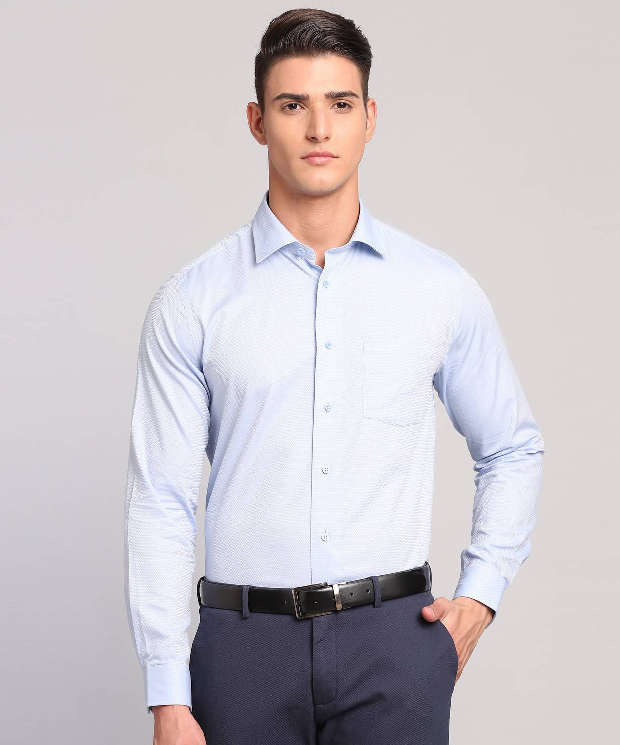 Blackberrys Men Self Design Formal Blue Shirt