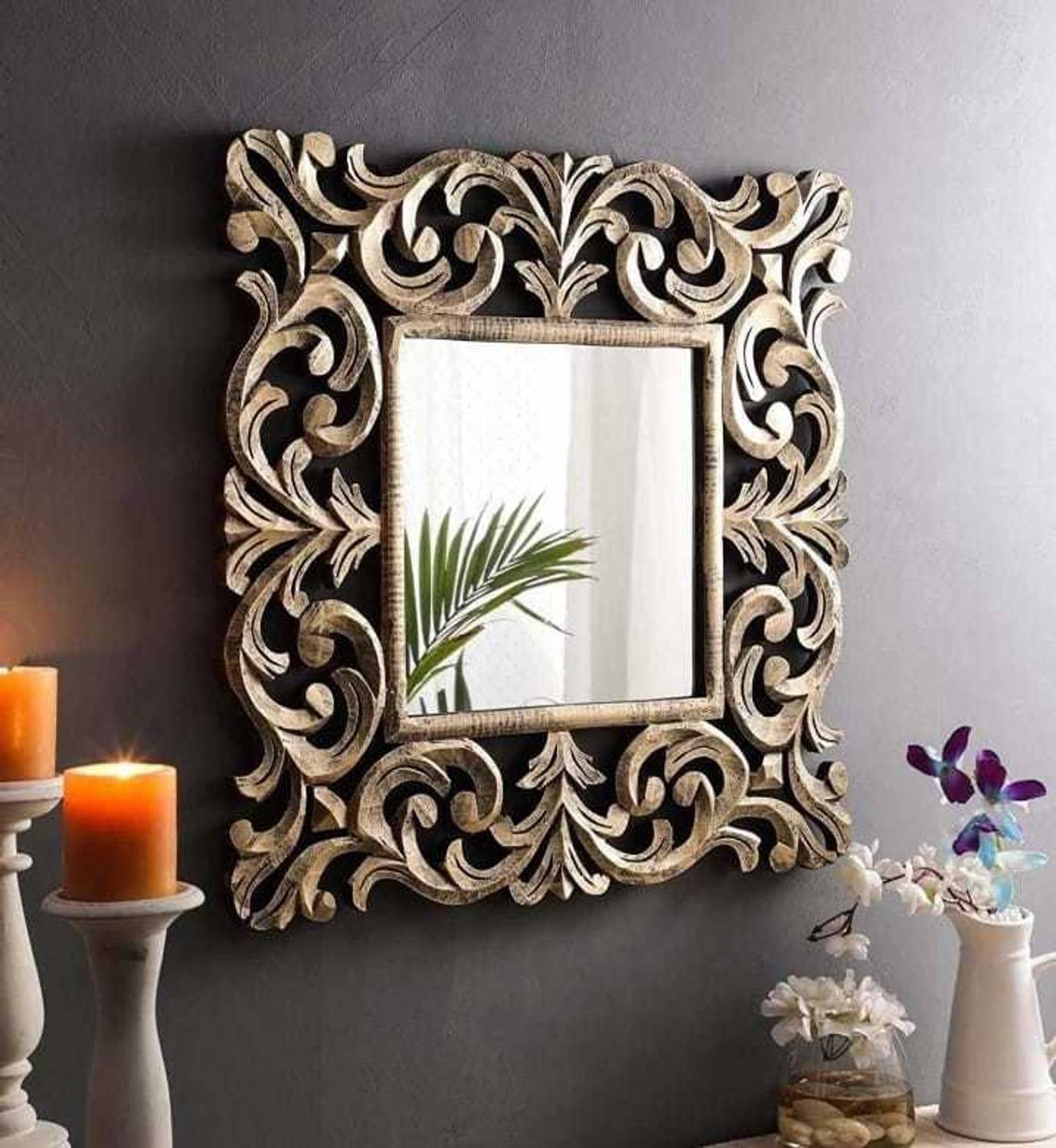WoodShowpieces Wooden Mirror (Multicolor)